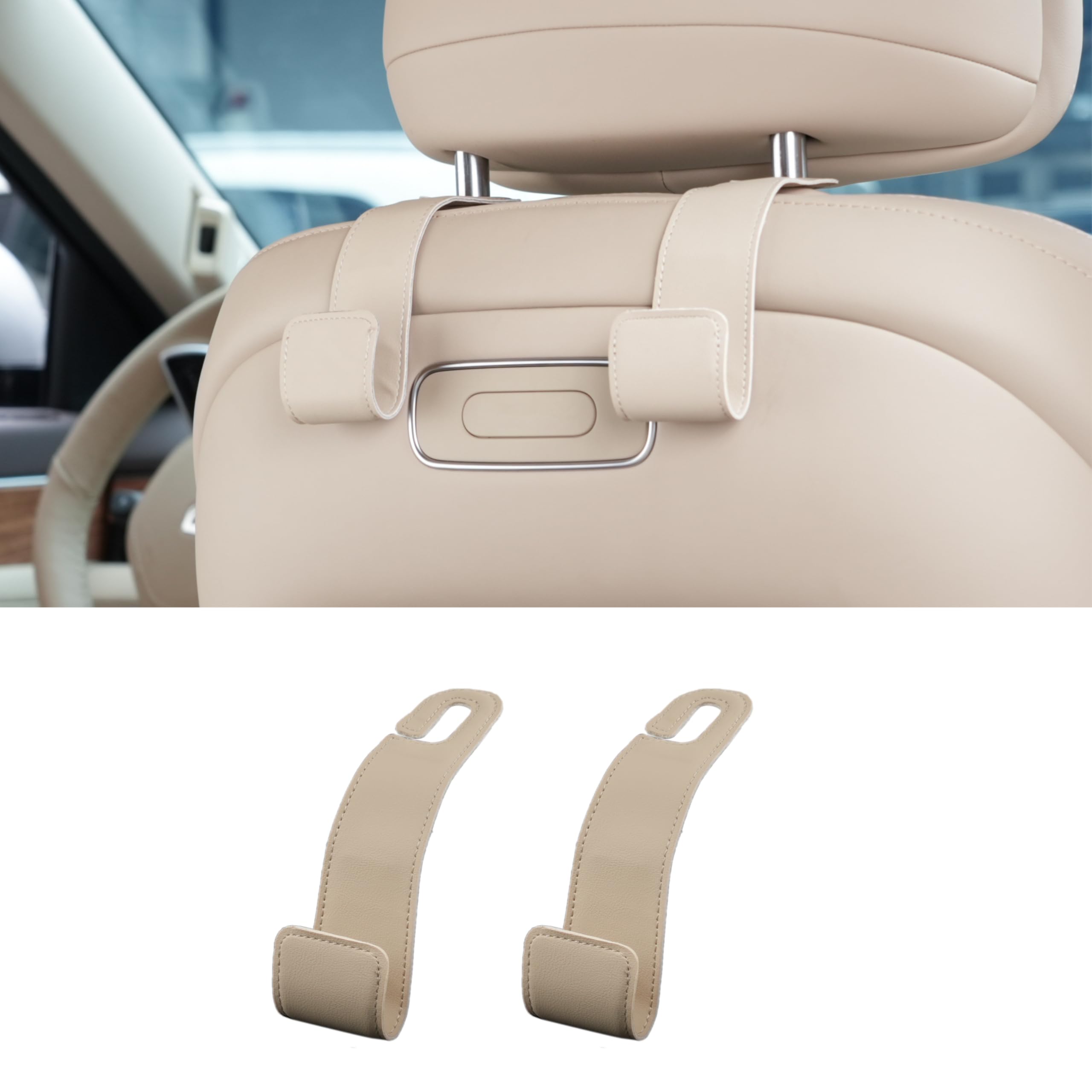 IRROMI Purse Holder for Car, 2 PACK Upgraded Car Seat Hooks for Hanging Purse and Bag, Leather Headrest Hooks for Car Back Seat,