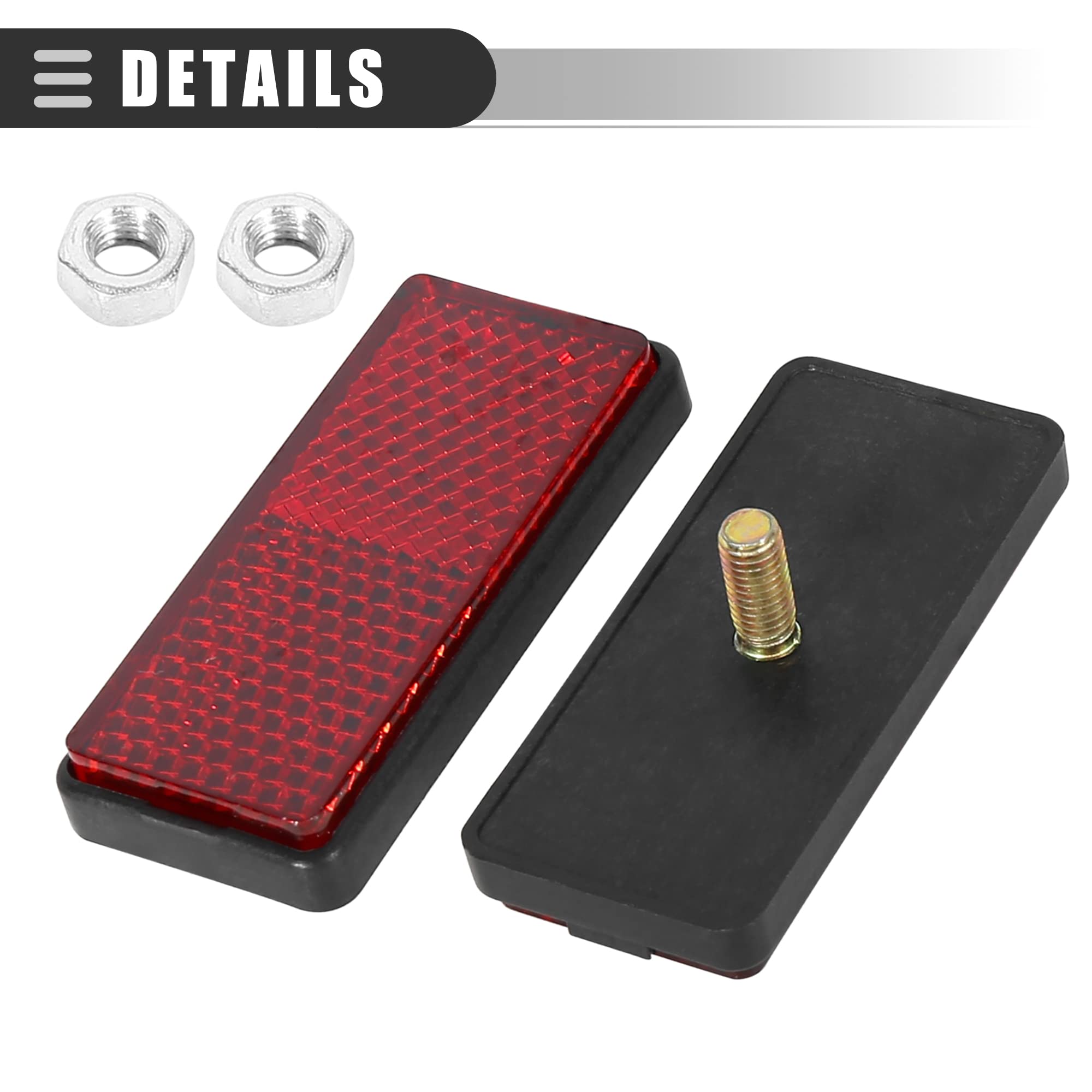 Motoforti Universal Motorcycle Bike Screw Mount, Reflective Warning Reflector, M5X0.8, 56Mm Length, Plastic, Red, 1 Pair