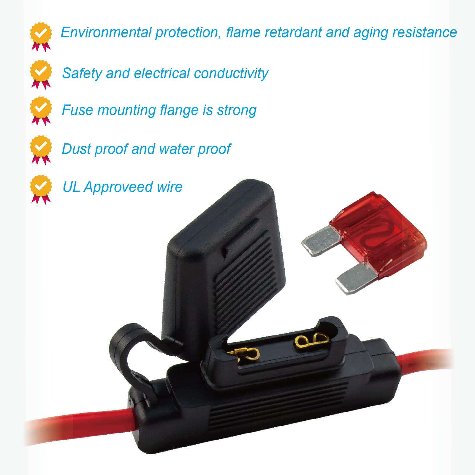 Vansiho 2Pcs Black In-Line 8 Gauge Awg Waterproof Fuse Holder For Maxi Fuse With 4Pcs Ul Wire Lugs 8 Awg 3/8 Inch Copper Stud Ri