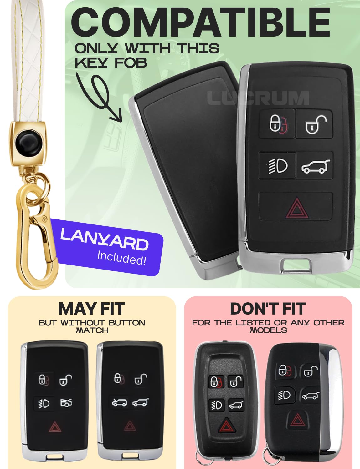 For Range Rover Key Fob Cover And Leather Keychain, Full Cover Key Case For Jaguar Xe Xj Xf For Land Rover Sport, Velar, Evoque,