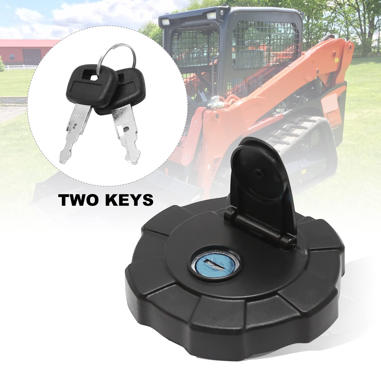 Fuel Cap Excavator Diesel Tank Cover with 2 Keys Replacement for Kubota Skid Steer Loader SVL75-2 SVL90-2 SVL95-2 KX41-3 KX91-3S