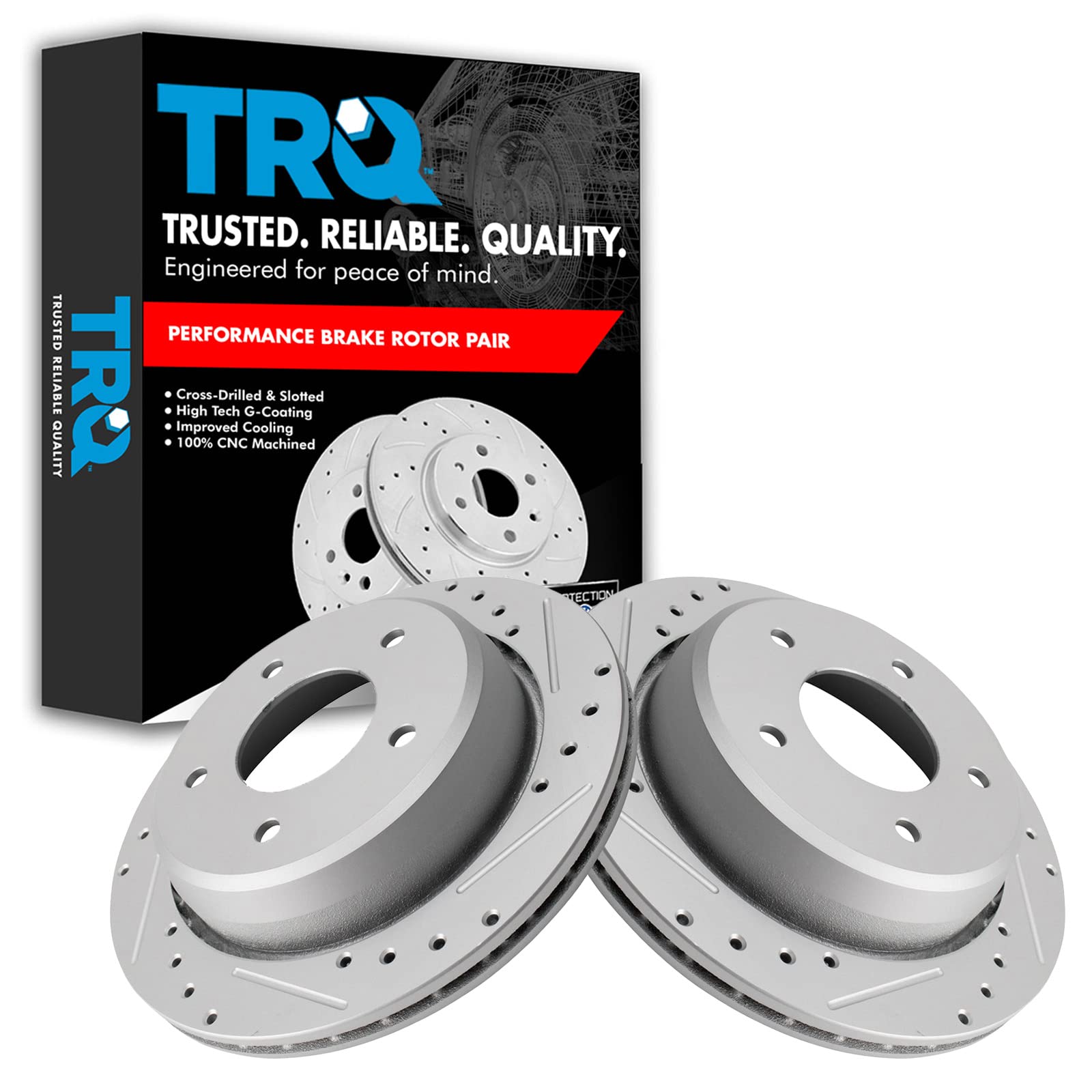 Trq Rear Performance Brake Rotors Set Premium G-Coated Cross Drilled & Slotted Compatible With 1994-1996 Chevrolet Caprice Impal
