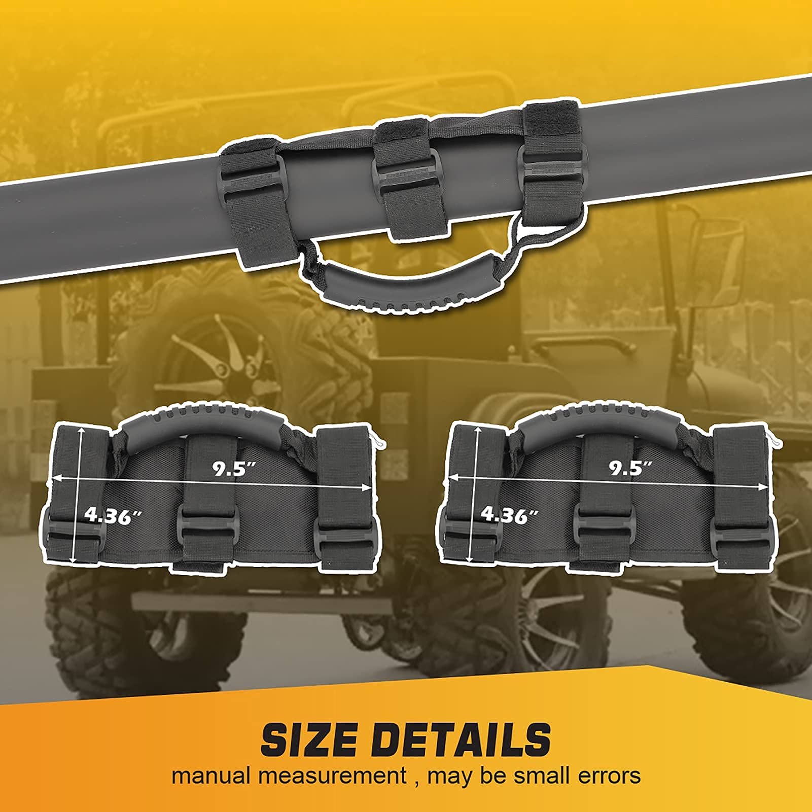 WSays 15'' Wide Center View Mirror for 2'' roll Bar & UTV Right & Left Side View Mirrors with 1.5''-2'' Adjustable Clamp & Grab