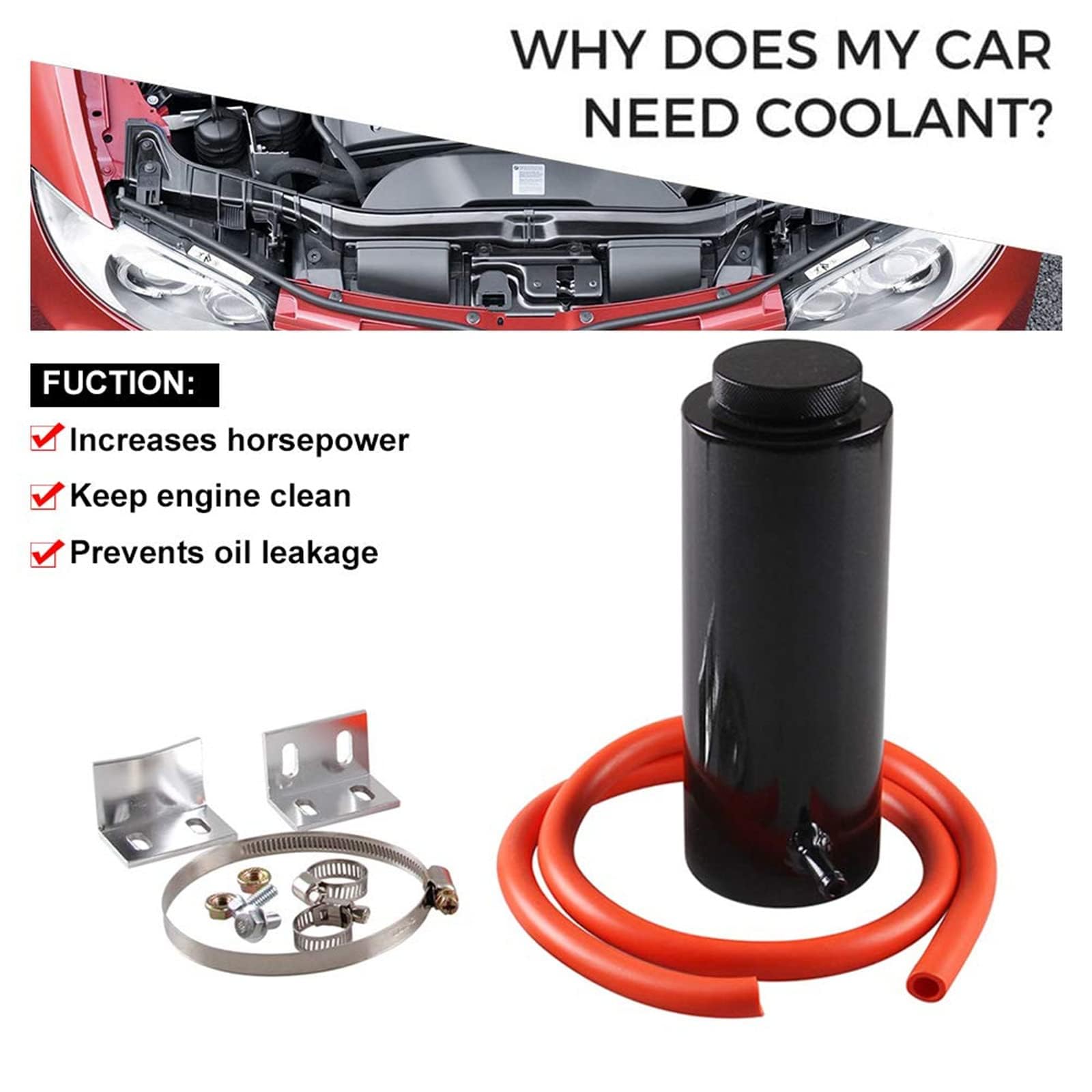 Ryanstar Universal Car Radiator Coolant Tank 800Ml Coolant Expansion Tank Overflow Oil Catch Tank Cooling Catch Bottle Reservoir Aluminum Billet Black