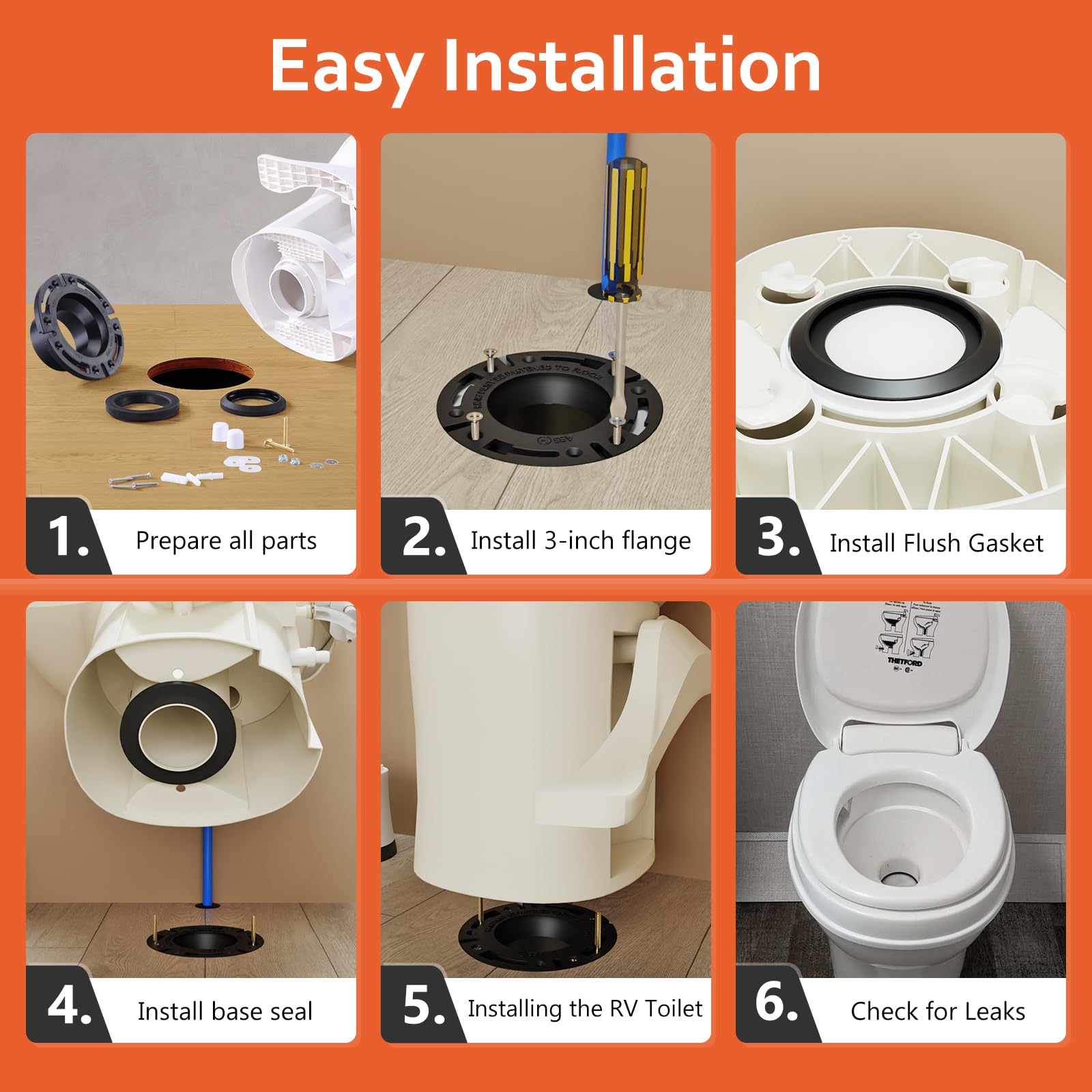 Boeemi Rv Toilet Seal And Socket Floor Flange Kit, Replace For Aqua Magic Style Plus, Style Ii And Residence, 385345892 Flange A