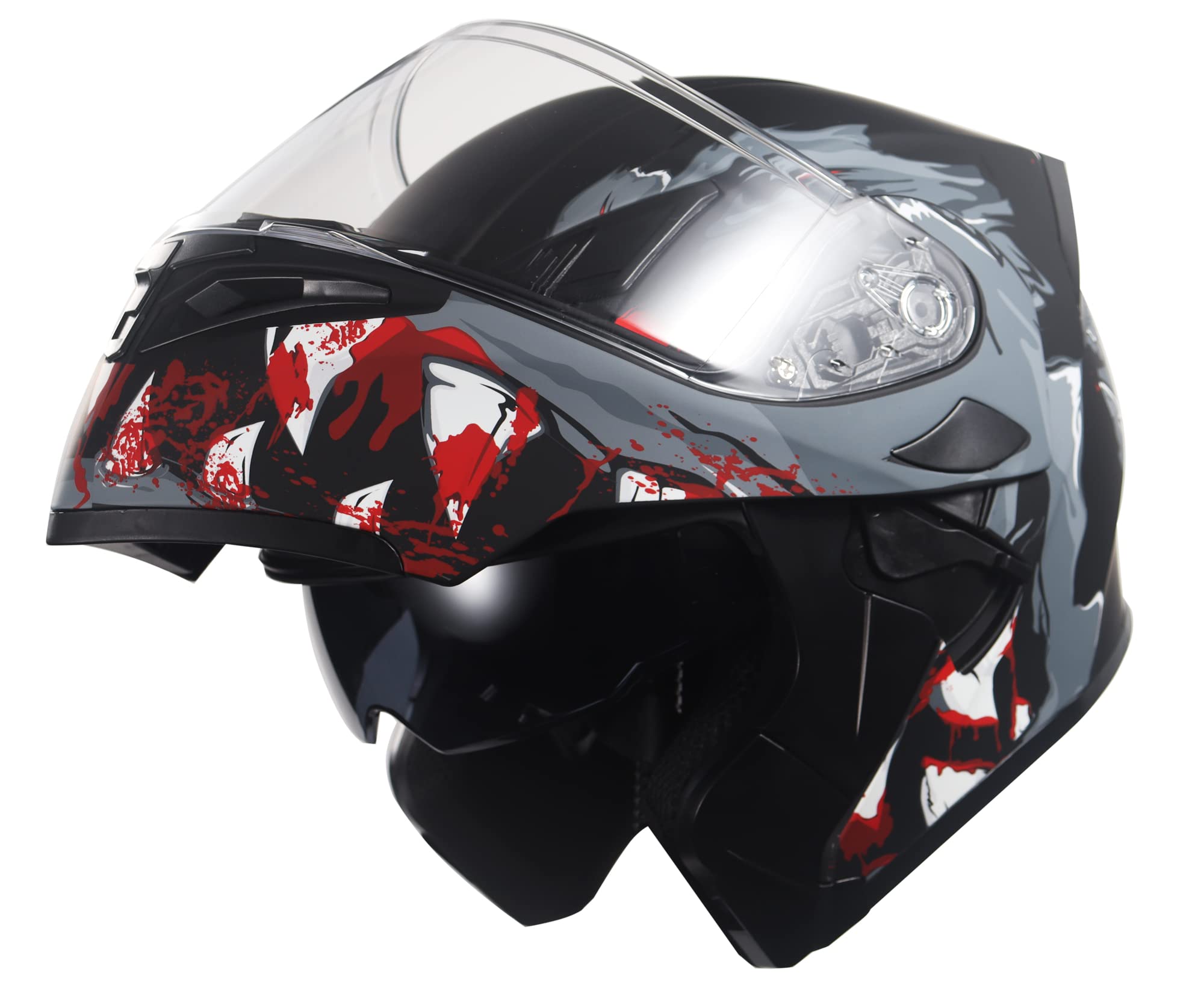 Kypara Motorcycle Dual Visor Flip Up Modular Full Face Helmet With Dot Certification Of Impressionism (M, Bloodhound)