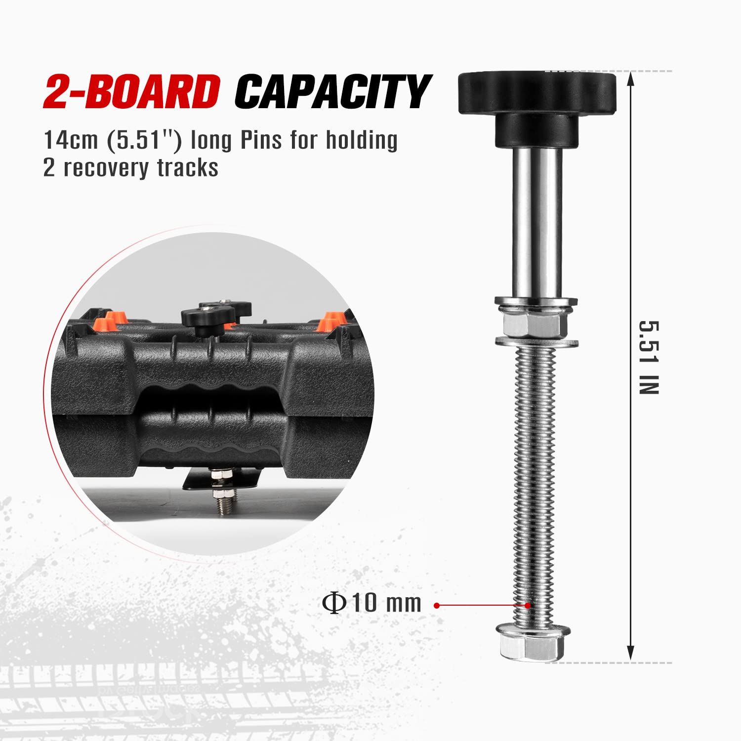 FIERYRED Traction Board Mount Pins, Anti-Rust Kit for 4.72"-6.69" Hole Spacing, Black, Model K-BI-RTK-TMP-VOR,