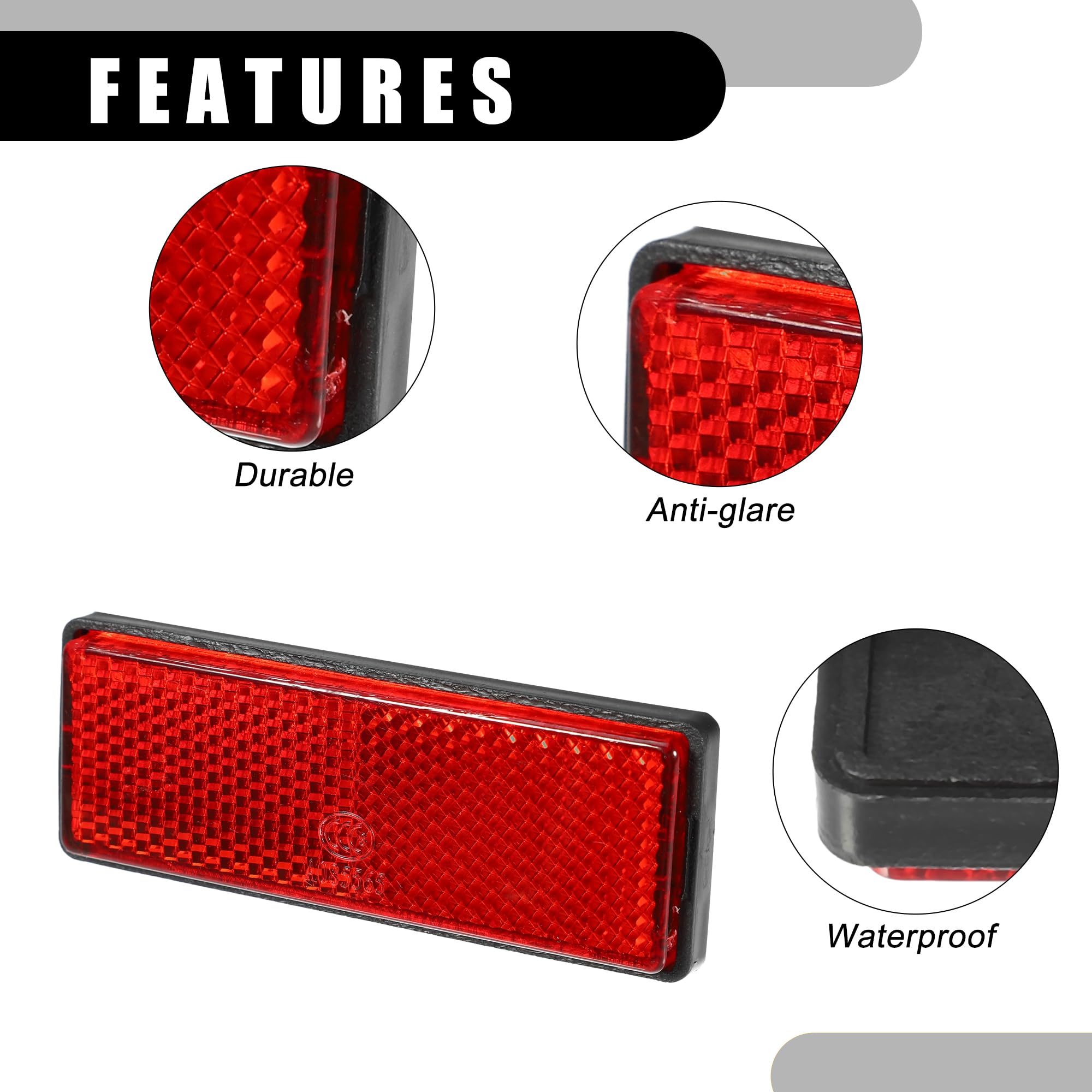 Partuto 4pcs 3.46''x1.26'' Universal Reflector - Rectangle Motorcycle Bike Safety Reflector Increase Visibility and Safety on Th