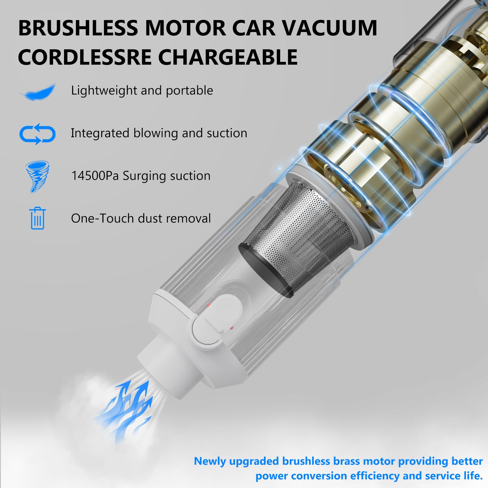 Tkkich Handheld Car Vacuum Cleaner 16000PA Vacuum Cleaner and Air Duster Portable High Power Cordless Multi-Nozzles for Car, Hom