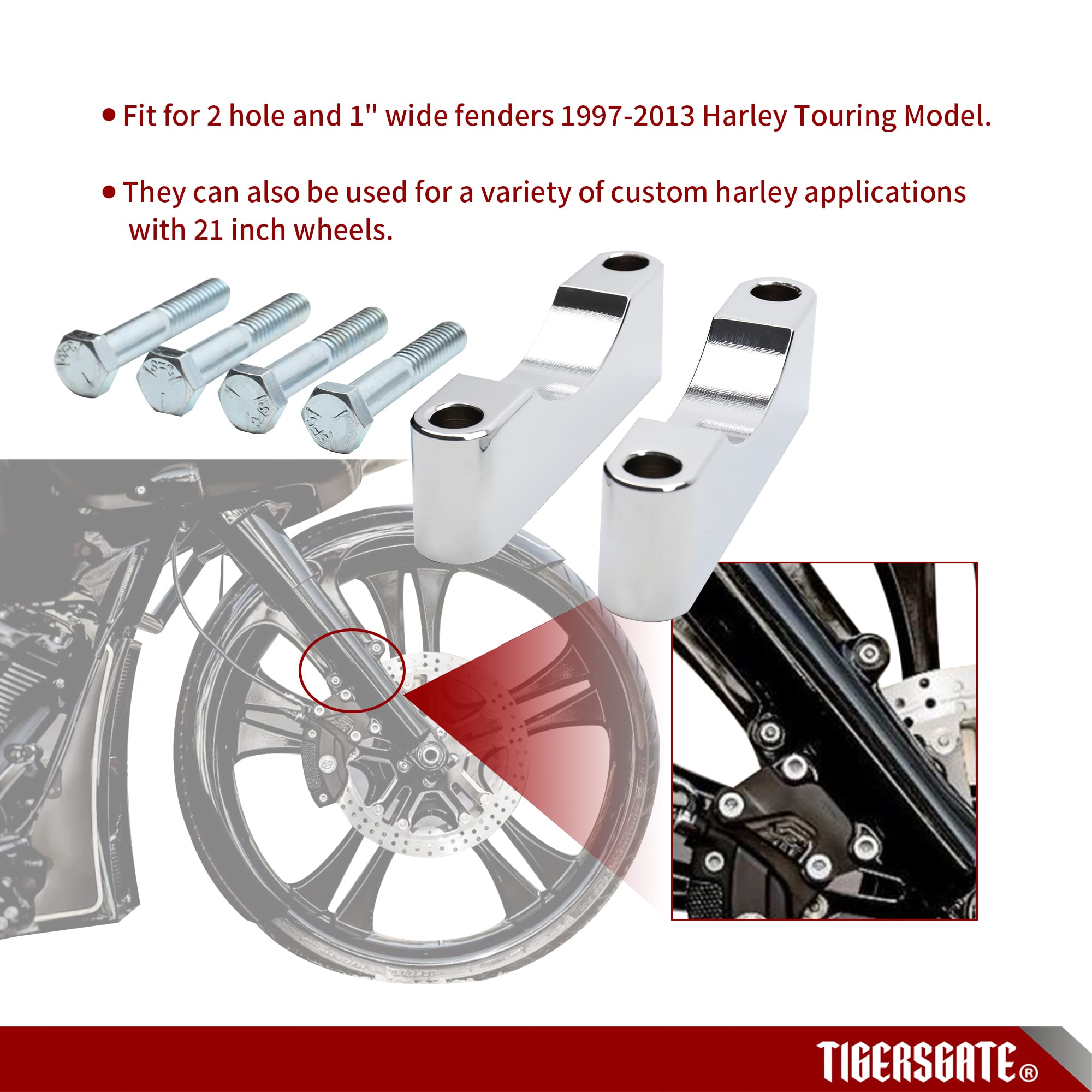 Tigersgate Chrome 21'' 23'' 26'' Front Fender Spacer Bracket Kit Fit For 1997-2013 Harley Touring Road King Street Glide Road Gl