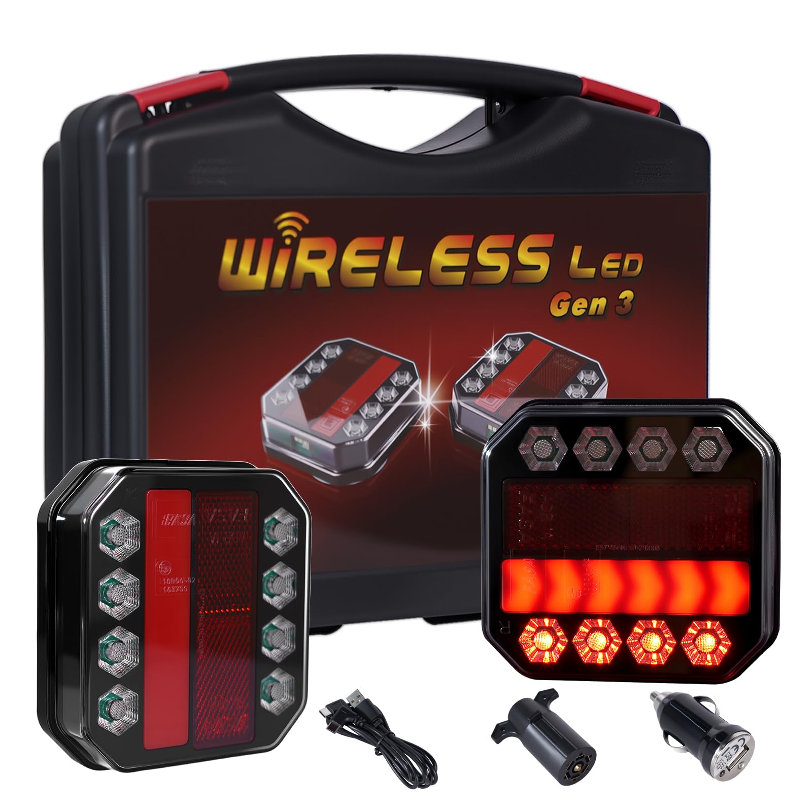 EDAGBHD Magnetic Wireless Trailer Lights Kit, IP67 Waterproof Cordless LED Tow Lights w/ 2.4GHz Signal(100ft), 10H Battery - Eas