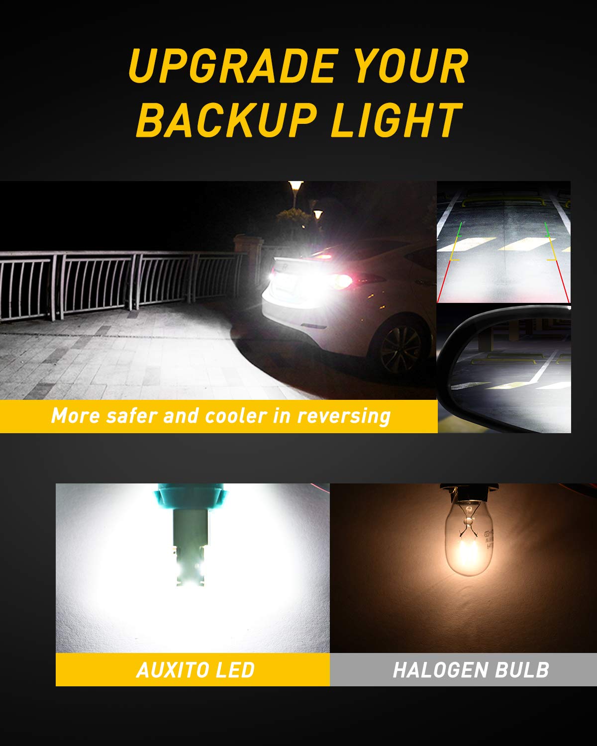 Auxito Error Free 912 921 Led Bulb Reverse Lights Backup Lights 4000 Lumens/Pair Extremely Bright Csp 9-Smd 906 W16W T15 Led Bul
