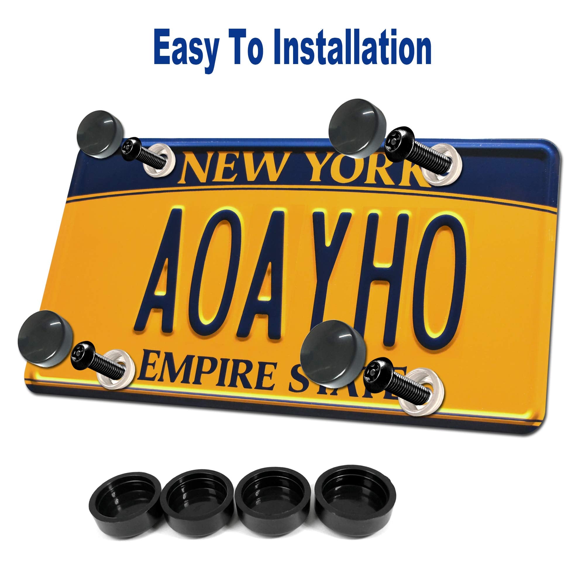 Aootf Anti Theft License Plate Screws- Black Screws For Locking Car Tag, Frame And Cover, Mounting Hardware Kit For Front/Rear, M6 Stainless Steel Screws, Caps, Fasteners Nuts, Rattle Proof Pads