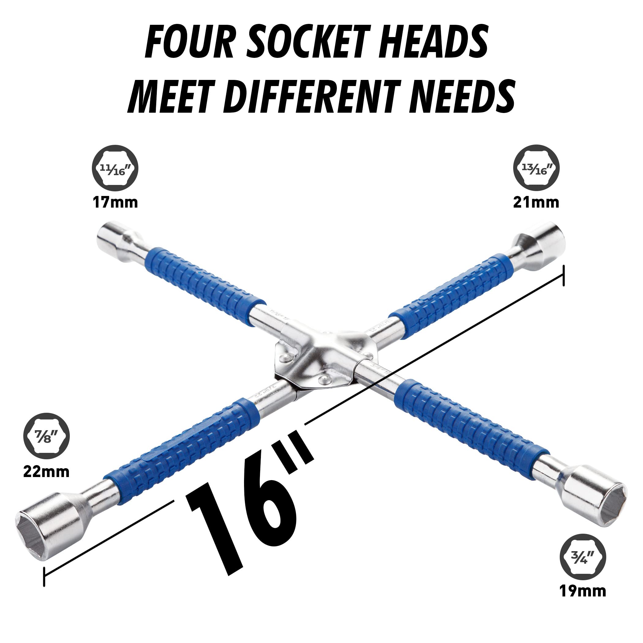 Cartman 16 Inch Universal Heavy Duty Lug Wrench Non Slip 4 Way Tire Iron Wrench