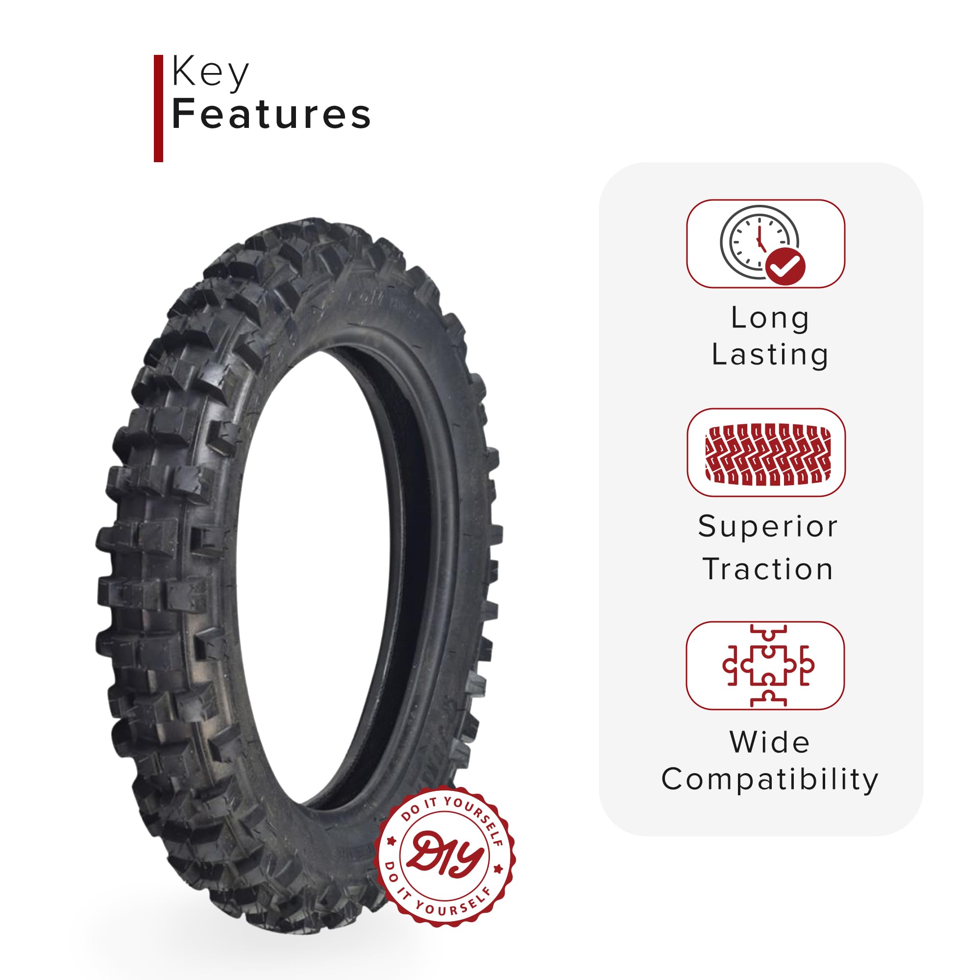 Alveytech 3.00-12 (80/100-12) Knobby Jk620 Tread Tire - Fits The Baja Dirt Runner 70 (Dr70), Coolster (Qg-214Fa), Honda Crf70, Yamaha And Taotao Db14, Off Road Pit Bike/Motorcycle Tires