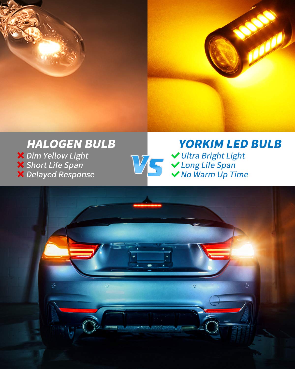 Yorkim 7440 Led Bulb Bright Amber Lights, T20 Led, 7443 Led Bulbs, 7441 Led, W21W Led, 7444 Bulbs, For Reverse/Backup/Brake Ligh