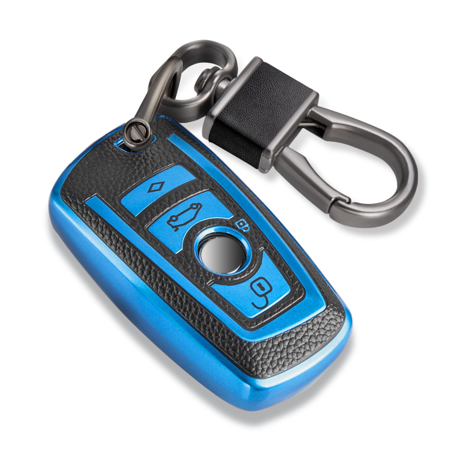 Ctrinews For Bmw Key Fob With Leather Keychain, Advanced Soft Tpu Surface Grain Key Fob Cover For Classic Style Bmw Smart Key (B