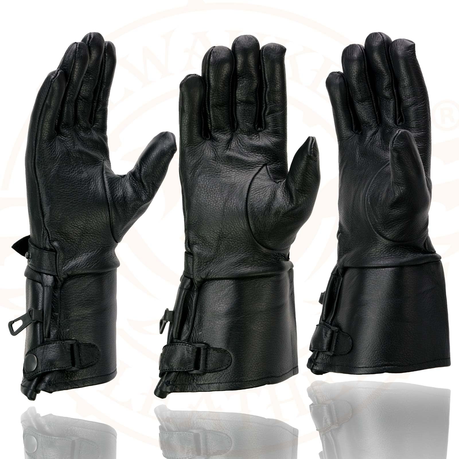 Milwaukee Leather Men's Gauntlet Motorcycle Hand Gloves-Black Leather Long Cuff Snap Closure Thermal Lined-SH264-3X-Large