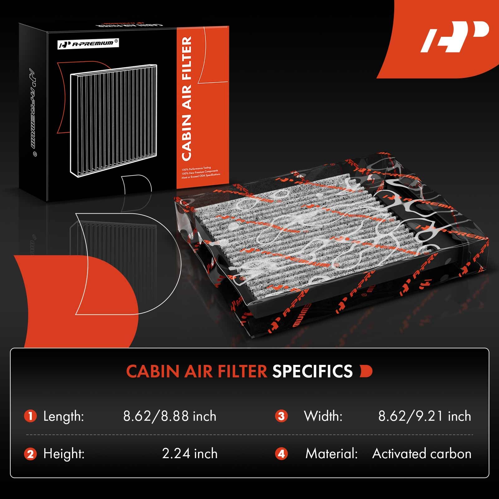 A-Premium Cabin Air Filter With Activated Carbon Compatible With Subaru Model - Crosstrek 2016-2017, Forester 2009-2018, Impreza 2008-2016, Wrx 2012-2021, Xv Crosstrek 2013-2015 - Behind Glove Box