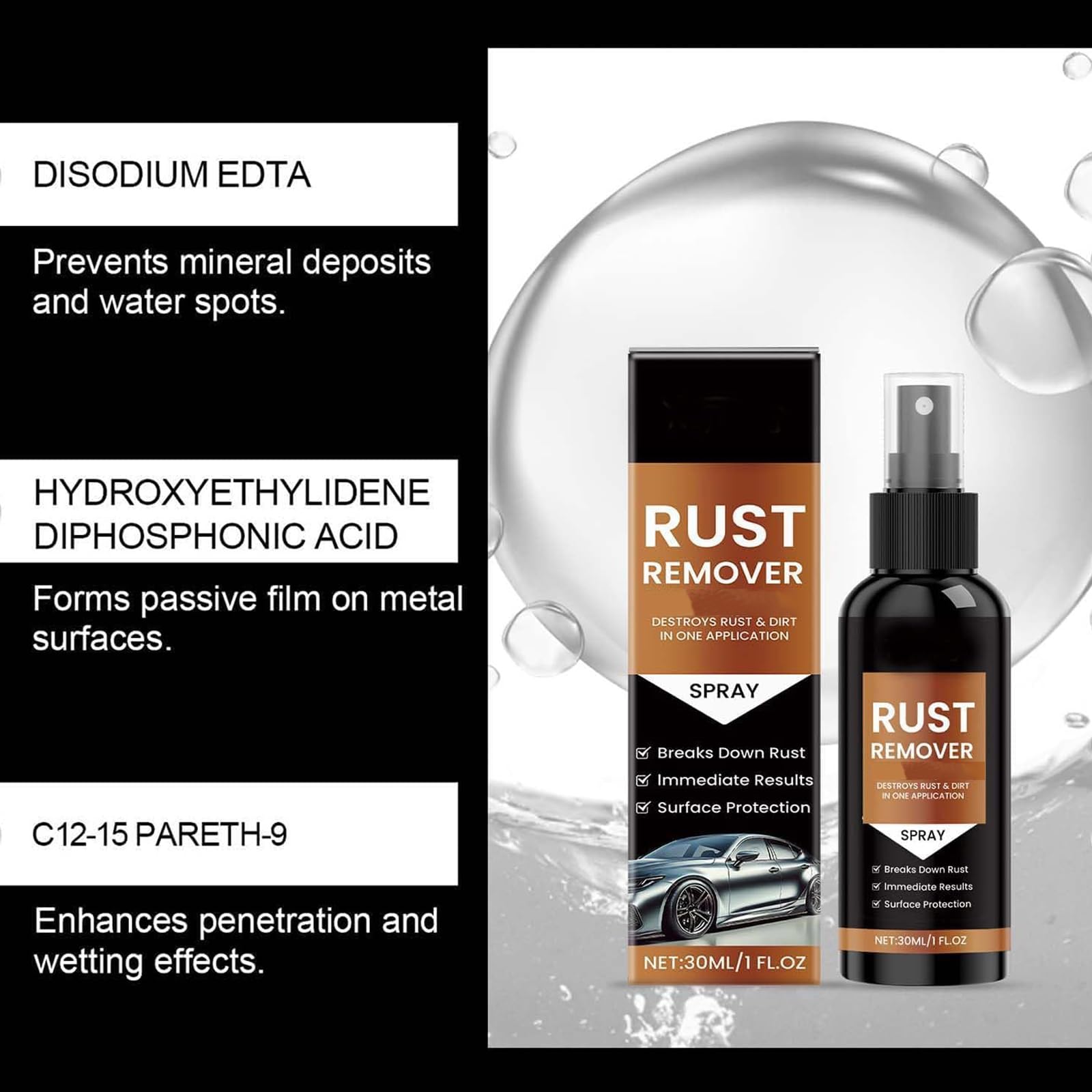 2Pcs Rust Remover Spray,2025 Upgrade Rust Remover for Metal,Destroys Rust & Dirt in One Application, for Multiple Surfaces Metal