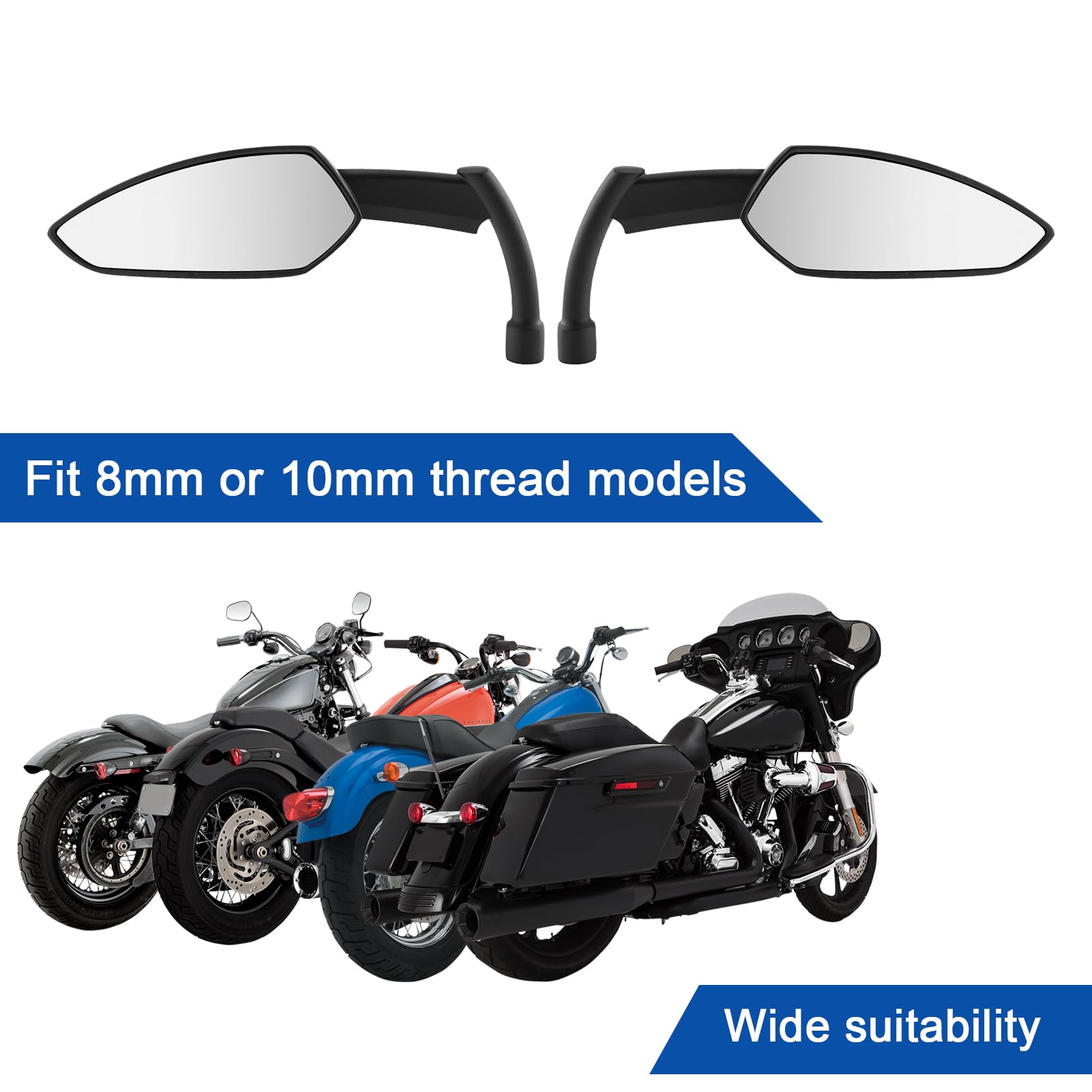 Mofun Mirrors Black Spear Blade Mirrors Compatible With 1982-2024 Harley Sportster Dyna Softail Road King Street Road Electra Glide With 8Mm Or 10Mm Clockwise Bolts