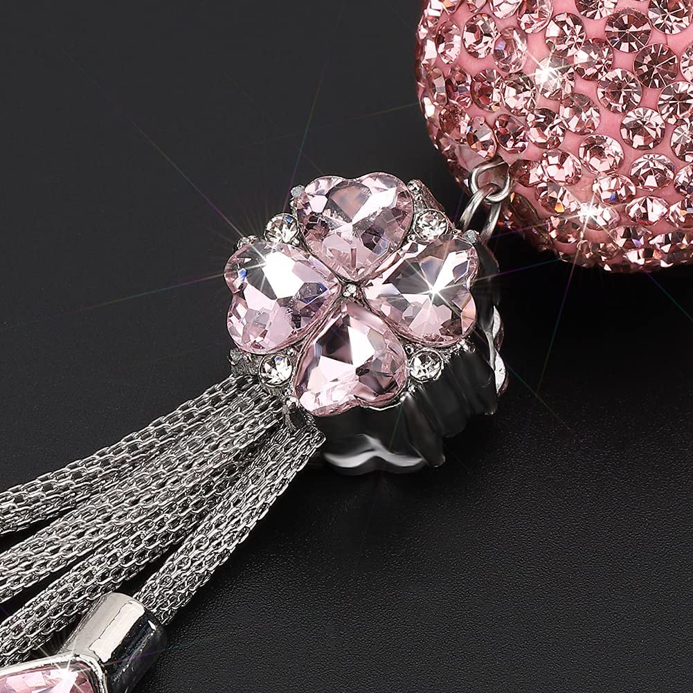 Otostar Bling Crystal Ball And Drops Car Hanging Accessories, Car Rear View Mirror Pendant Charms Interior Sun Catcher Ornament, Bling Car Accessories For Women Girls (Pink)