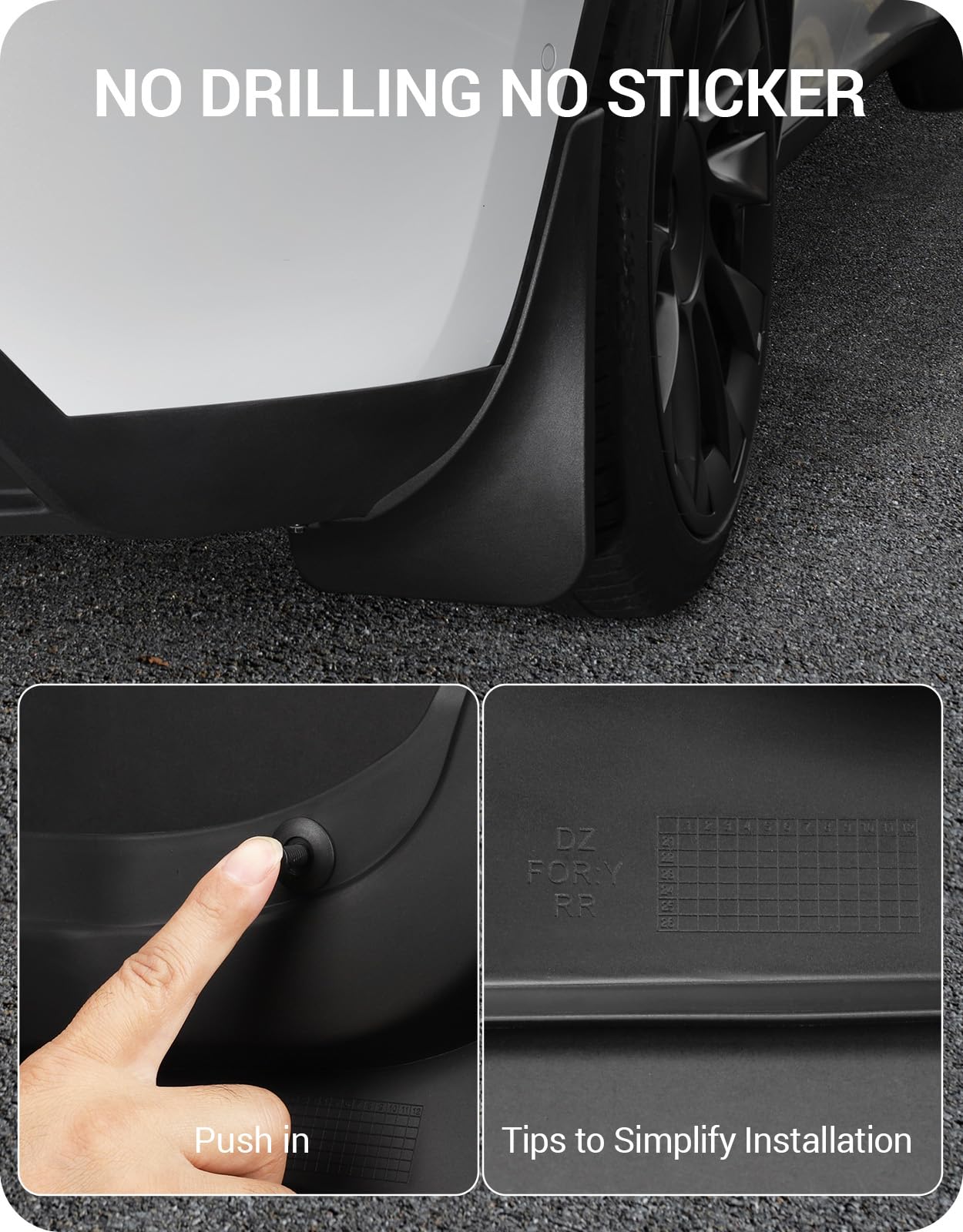 Basenor 2024 Upgraded Tesla Model Y Mud Flaps Splash Guards Vehicle Sediment Protection No Drilling No Tape Mudflaps Tire Protec