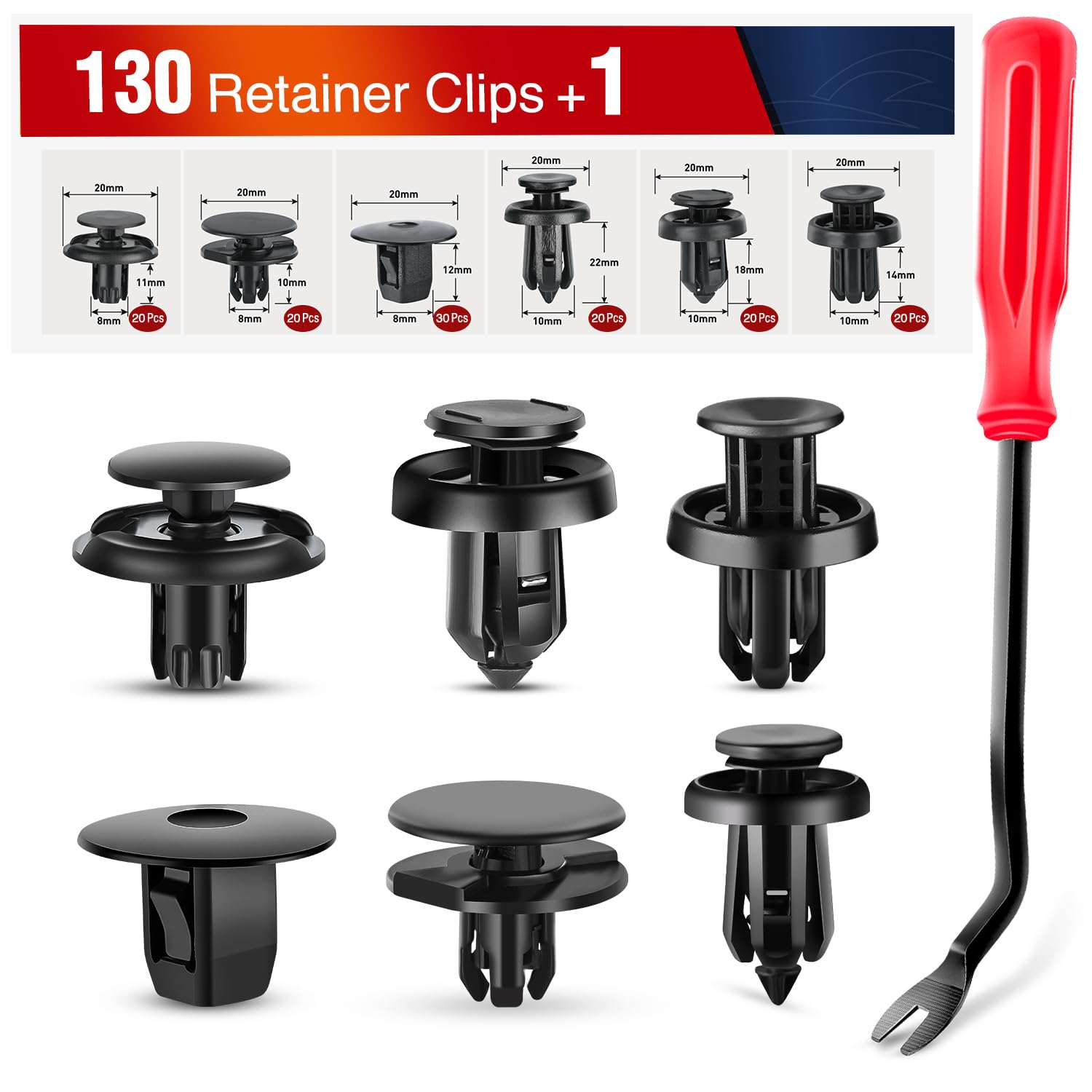 Nilight 131 Pcs Front Fender Retainer - Nylon, Compatible With Honda, Acura, Accord, Civic, Odyssey, Cr-V