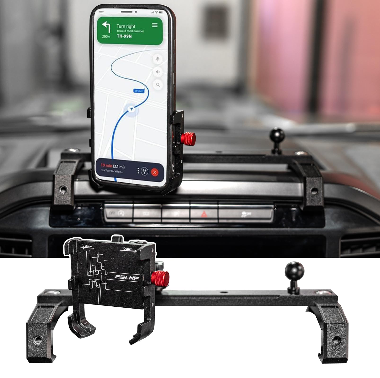 Maxzina Dash Mounted Phone Holder Compatible with 2021-2025 Ford F150 Aluminum Alloy Adjustable Cell Phone Holder Dashboard Cell