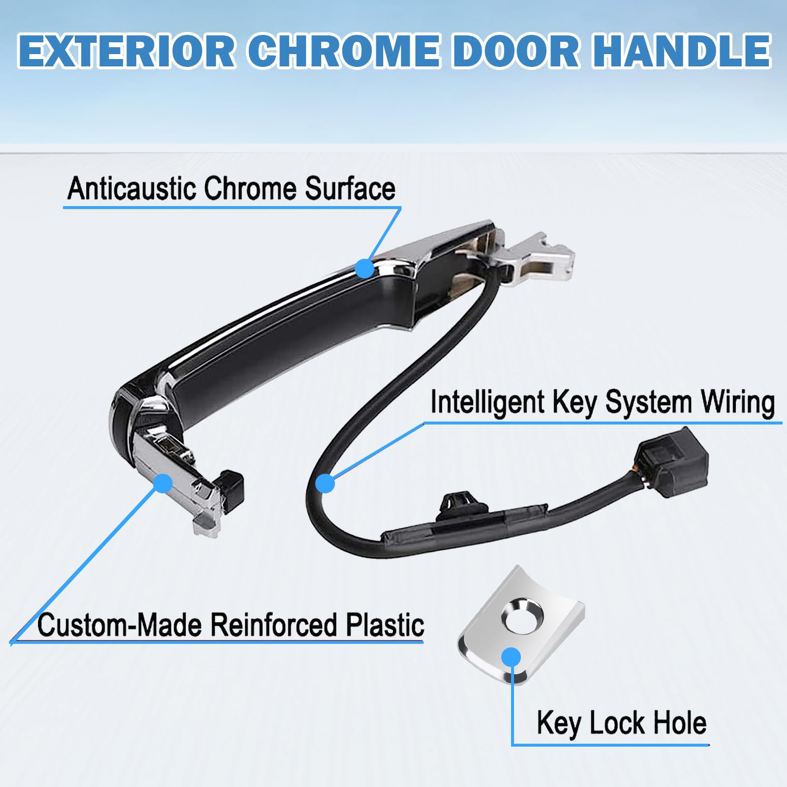 Yikesai Exterior Chrome Door Handle Front Left Driver Side, With Key Hole Smart Entry Keyless - Compatible With 2010-2013 Nissan Rogue - Replaces 80640Cz31B 80640-Cz31A, 80645-Ca000