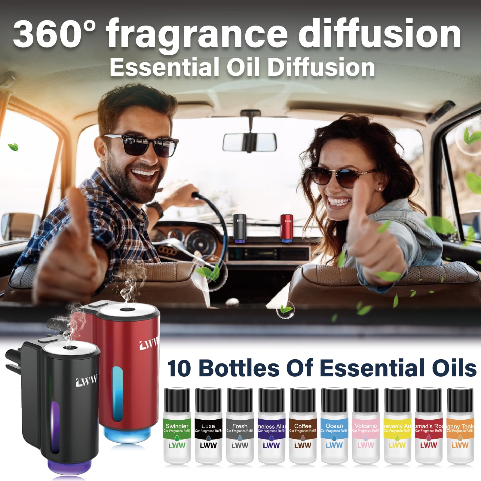 Car Air Freshener, Portable Intelligent Car Aroma Diffuser with Three Adjustable Modes, Rechargeable Car Aromatherapy Machine,Va