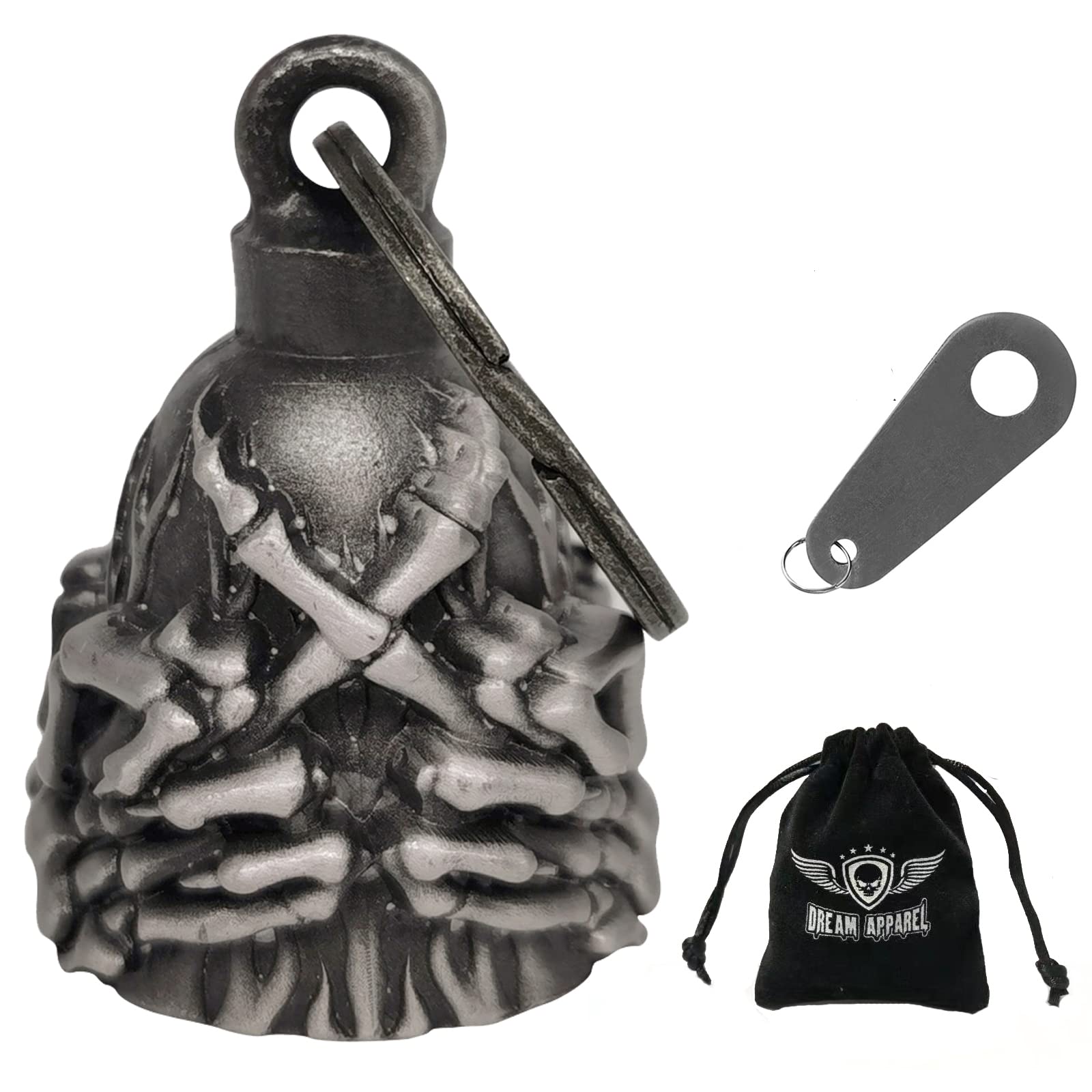 Dream Apparel Motorcycle ride bell for bikers,heavy spirit bells accessory and key chain for luck (DBL2-L Skeleton Hand Finger)