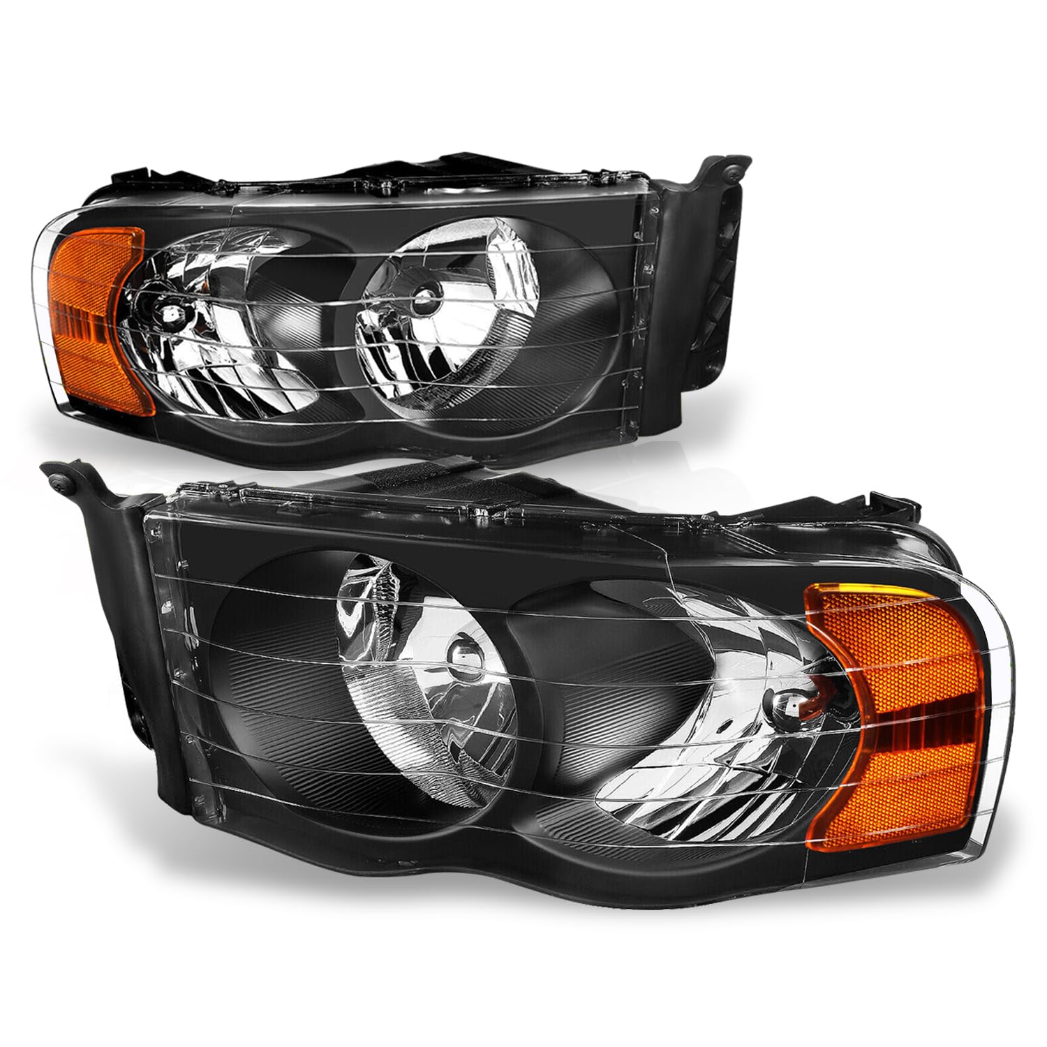 Auto Dynasty Headlights Assembly Compatible With 2002 2003 2004 2005 Dodge Ram 1500 2500 3500, Driver And Passenger Side Halogen