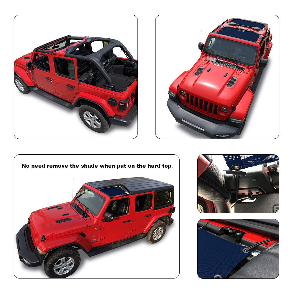 Shadeidea Sun Shade Top For Jeep Wrangler Sunshade Top Jl Unlimited (2018-2023) 4 Door Front And Rear 2 Piece-Navy Blue Mesh Scr