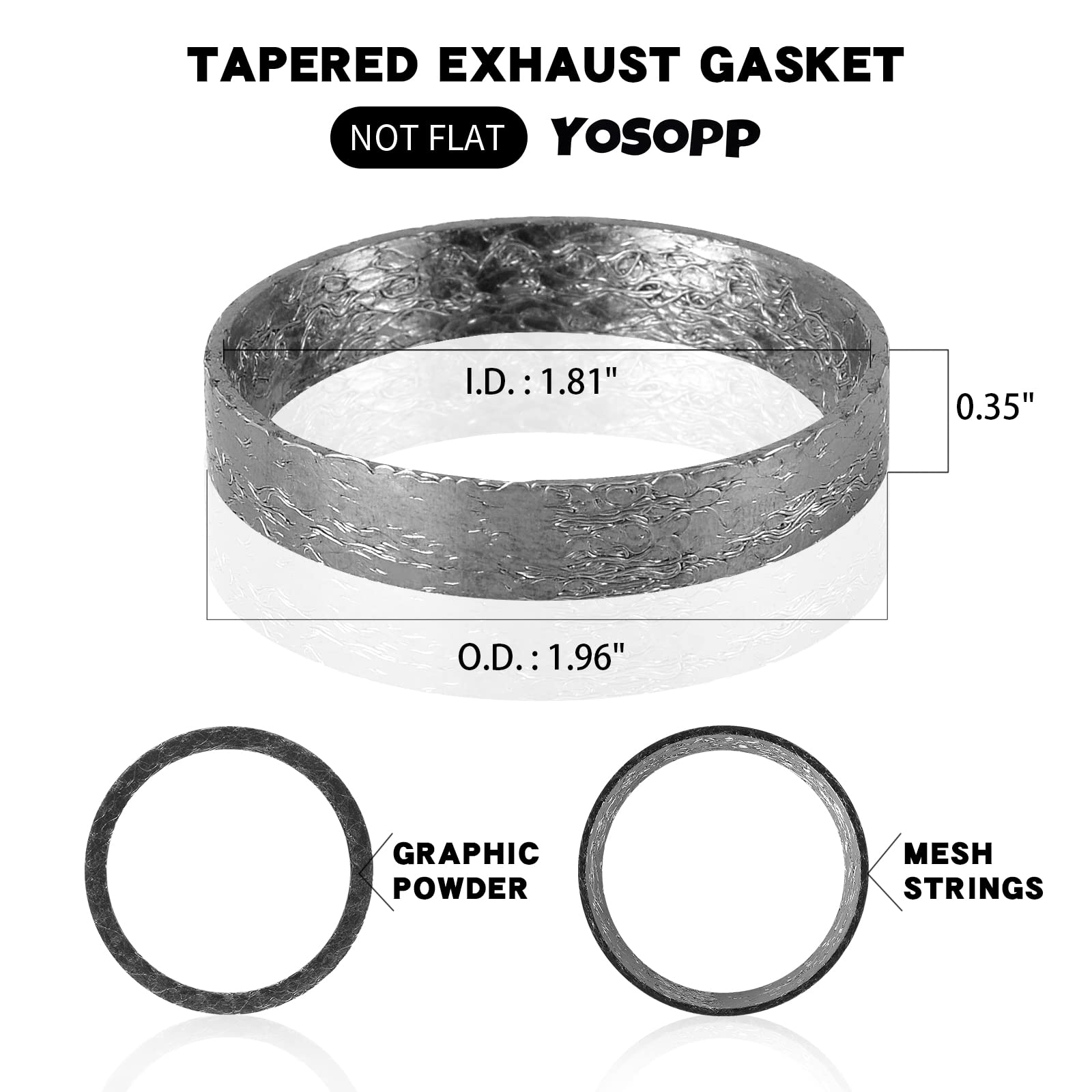 Yosopp Cone Exhaust Gasket For Harley, Made Of Graphite & Steel Mesh - Fits 1984-Later Most Harley Davidson Bikes: Touring, Spor