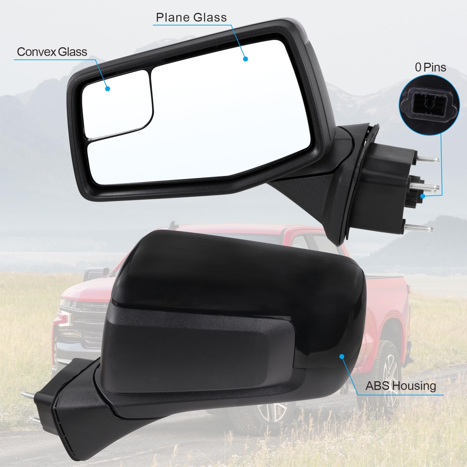 Lqito Left Driver Side Mirror Compatible with 2019 2020 2021 2022 2023 2024 2025 Chevy Silverado 1500 Black Replace #GM1320582(0