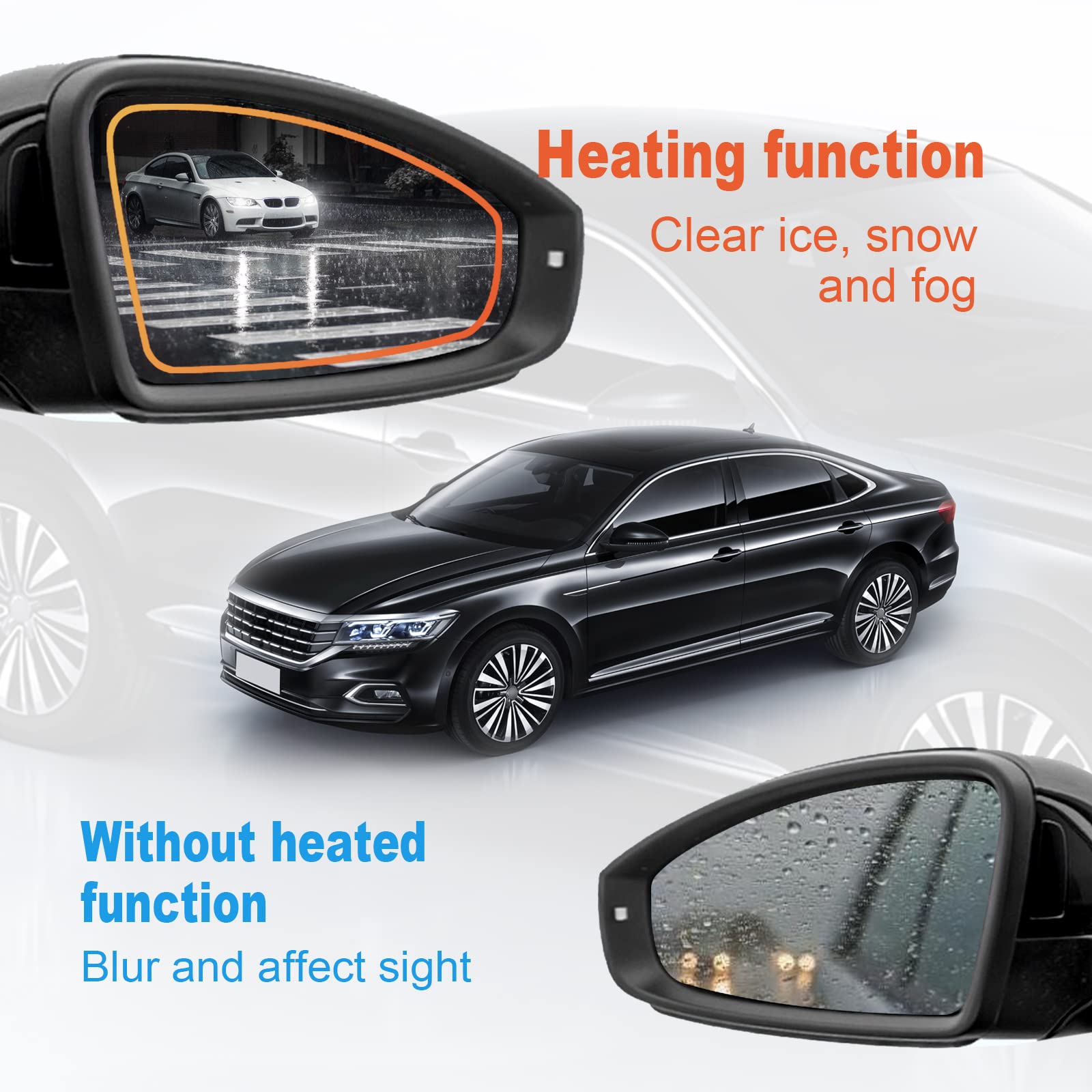 Vrasly Right Side Heated Mirror Glass Replacement for 2011-2018 VW Passat Jetta Beetle with Rear Holder