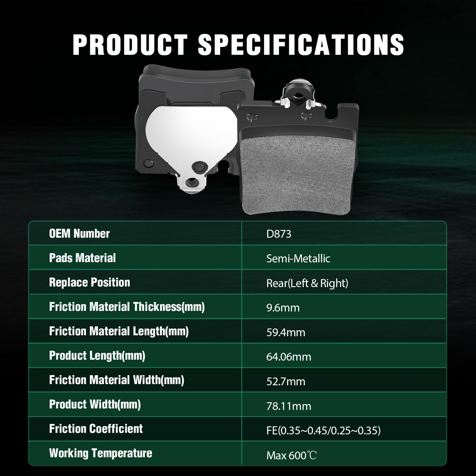 Automuto 8Pc Front & Rear Semi-Metallic Disc Brake Pads Set D873 D853 For Mercedes-Benz Clk320 Clk430 E300 E320 E430