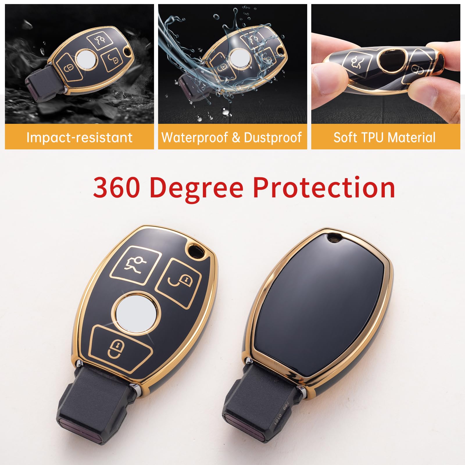 Gematay For Mercedes Benz Key Fob Cover With Keychain Lanyard, Soft Tpu Key Fob Protector Shell Compatible With Mercedes Benz A