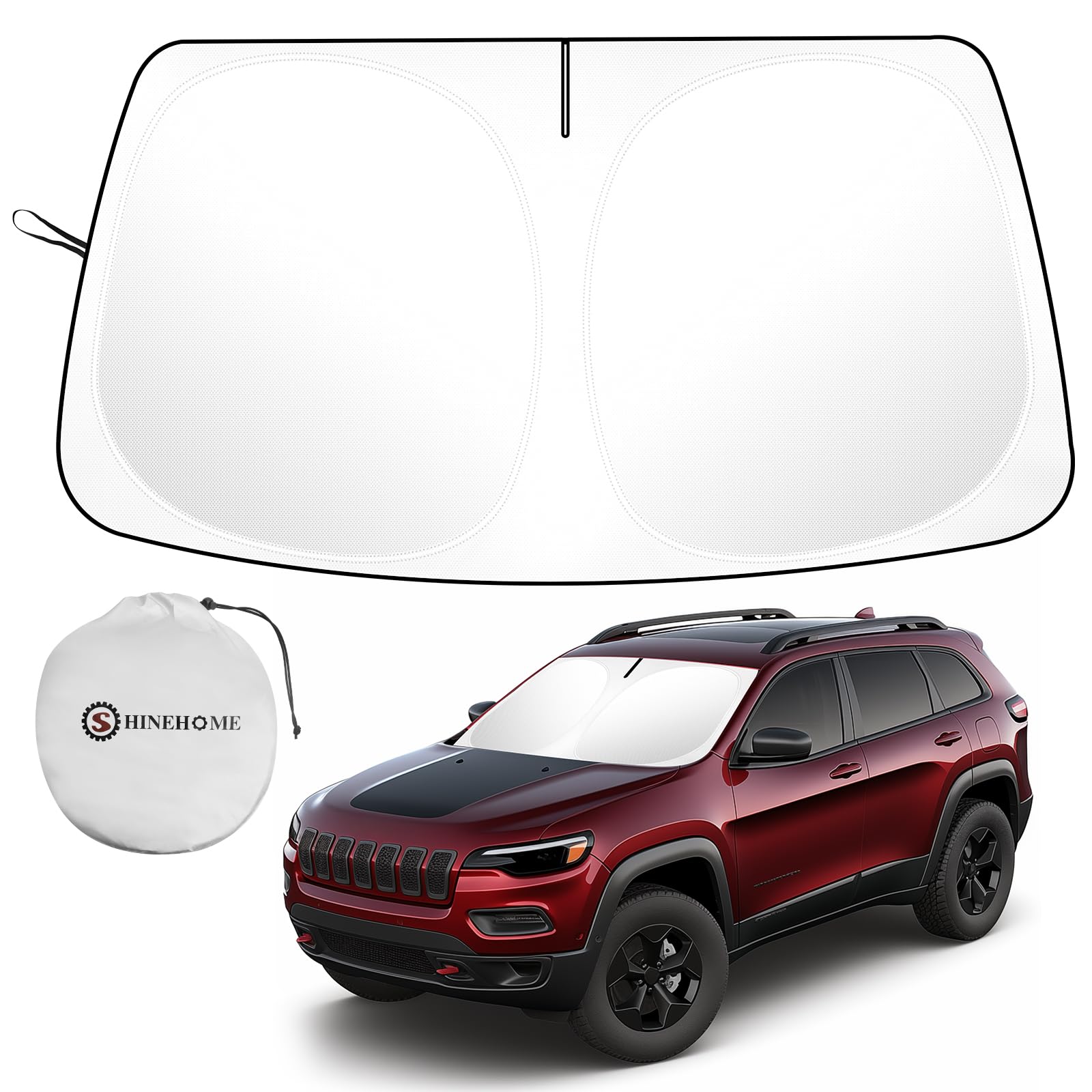 Shinehome Car Windshield Sun Shade Compatible For Jeep Cherokee 2014-2024 2025 Trailhawk, Overland, Limited, Latitude, Altitude