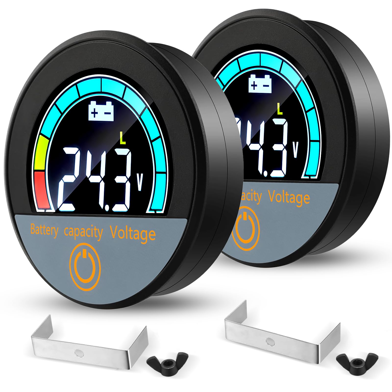 2PCS Battery Monitor Voltage Meter DC 12V 24V 48V 60V 72V 84V Waterproof Digital Indicator Round Golf Cart Battery Meter Embedde