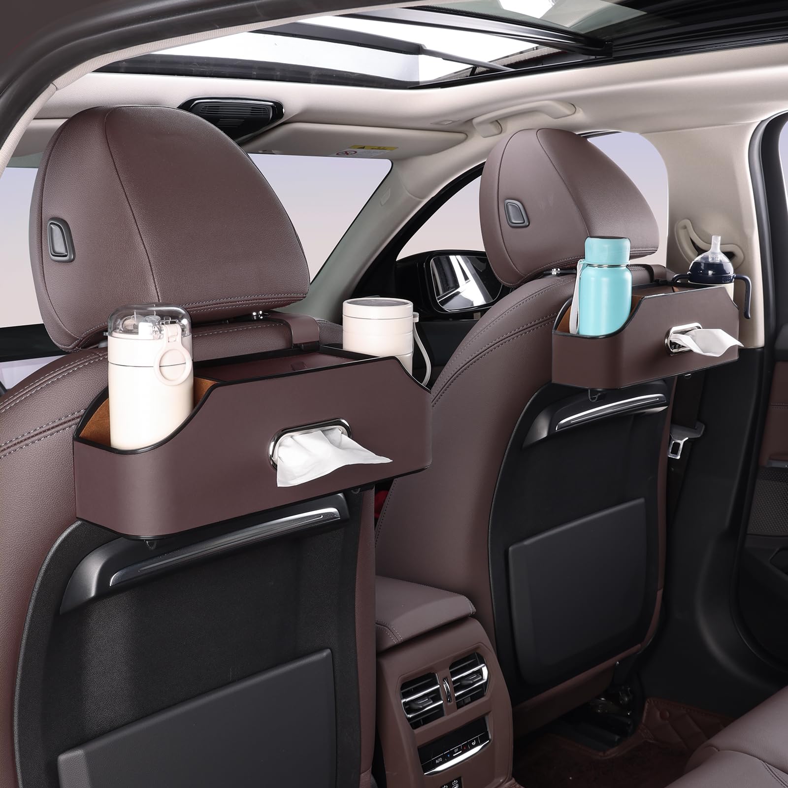 Car Rear Backseat Extra Multifunctional Drink Cup Holder Organizers with Tissue Storage Box Organizer & Hooks for Car Seat Back