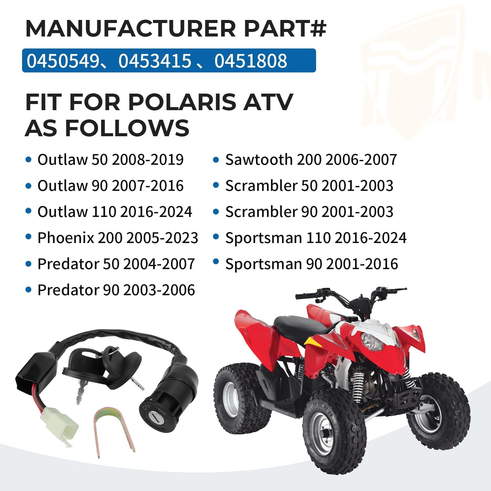 M Mati Ignition Key Switch Main Switch For Polaris Outlaw 50 90 110 Sportsman 90 110 Scrambler 50 90 Predator 50 90 Phoenix 200