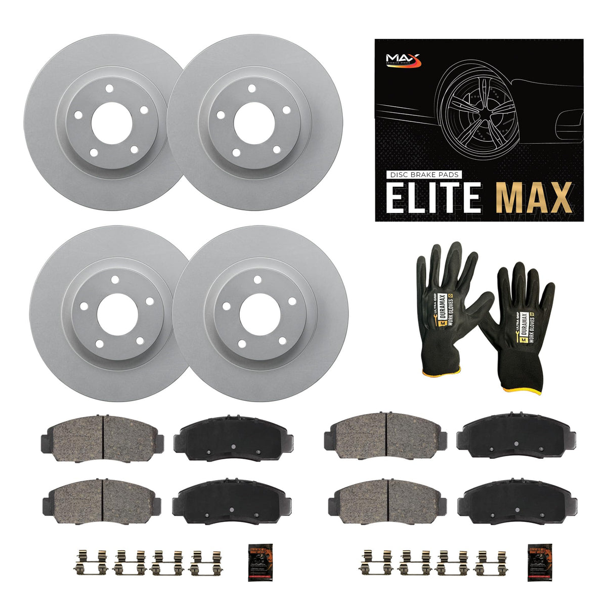 Max Advanced Brakes Front & Rear Brake Kit Compatible With 2015 2016 2017 2018 2019 2020 2021 Kia Sedona Replacement Geomet Coat