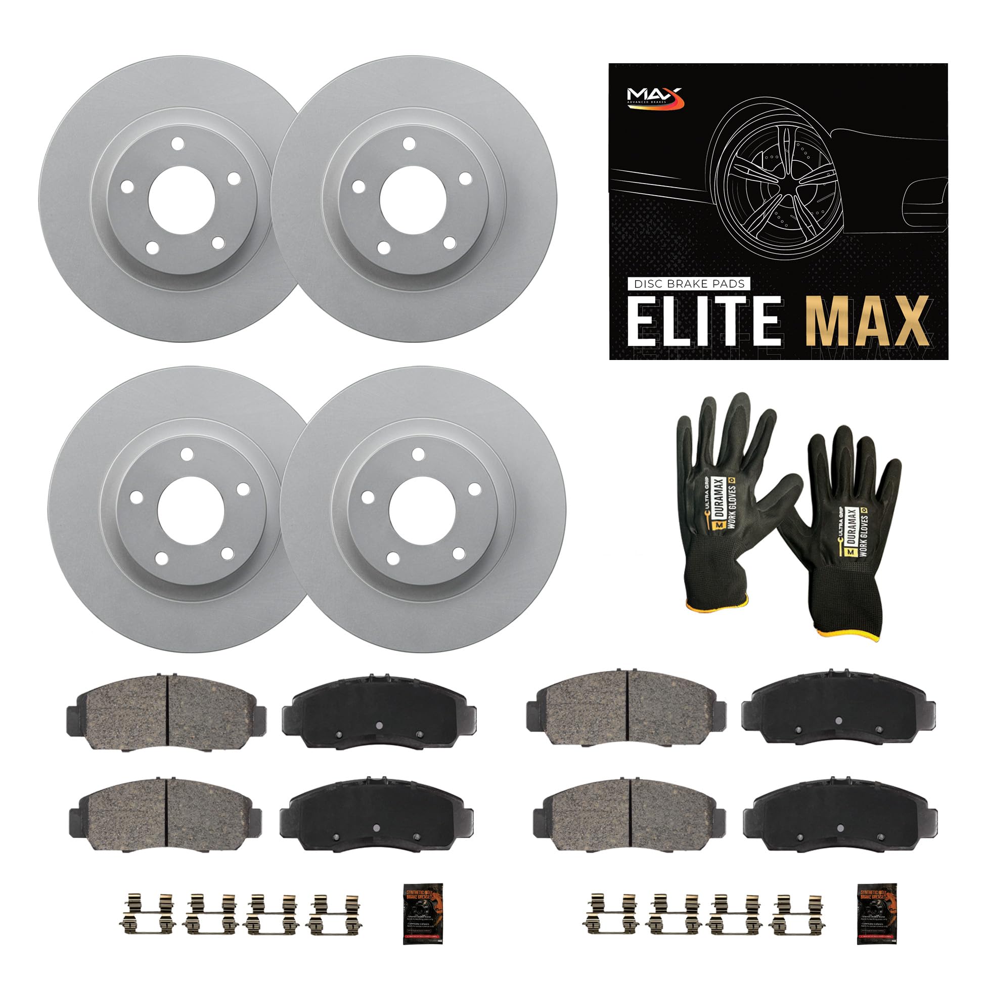 Max Advanced Brakes Front & Rear Brake Kit Compatible With 2013 2014 2015 2016 2017 2018 Hyundai Santa Fe Sport Replacement Geomet Coated Oe Disc Brake Rotors And Ceramic Brake Pads