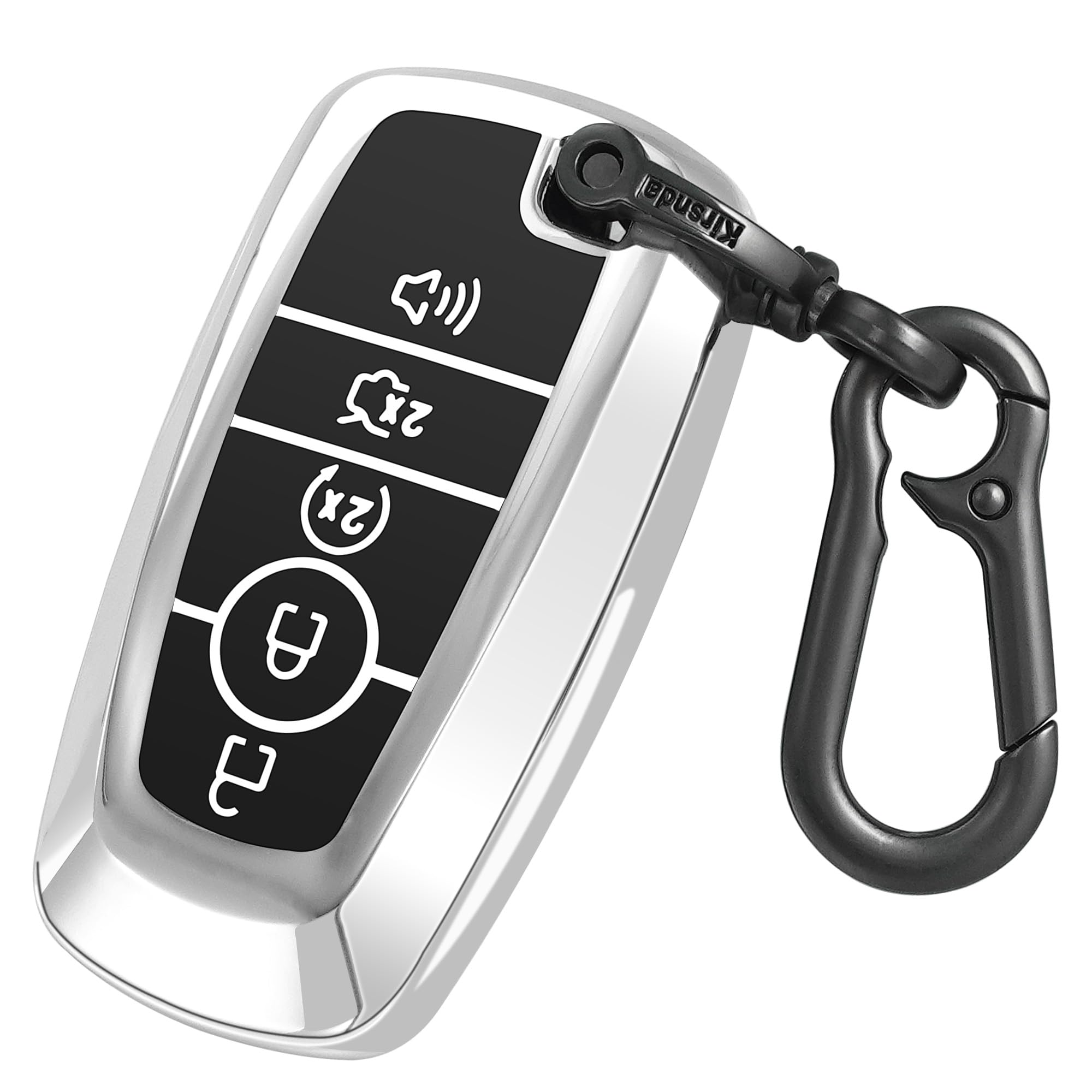 Kirsnda For Ford Key Fob Cover Case,With Keychain Fit Expedition For Mustang Fusion Raptor F250 F350 F450 F550 Edge Explorer Smart Remote Vehicle Accessories,Soft Tpu Key Case,5 Buttons(Silver)