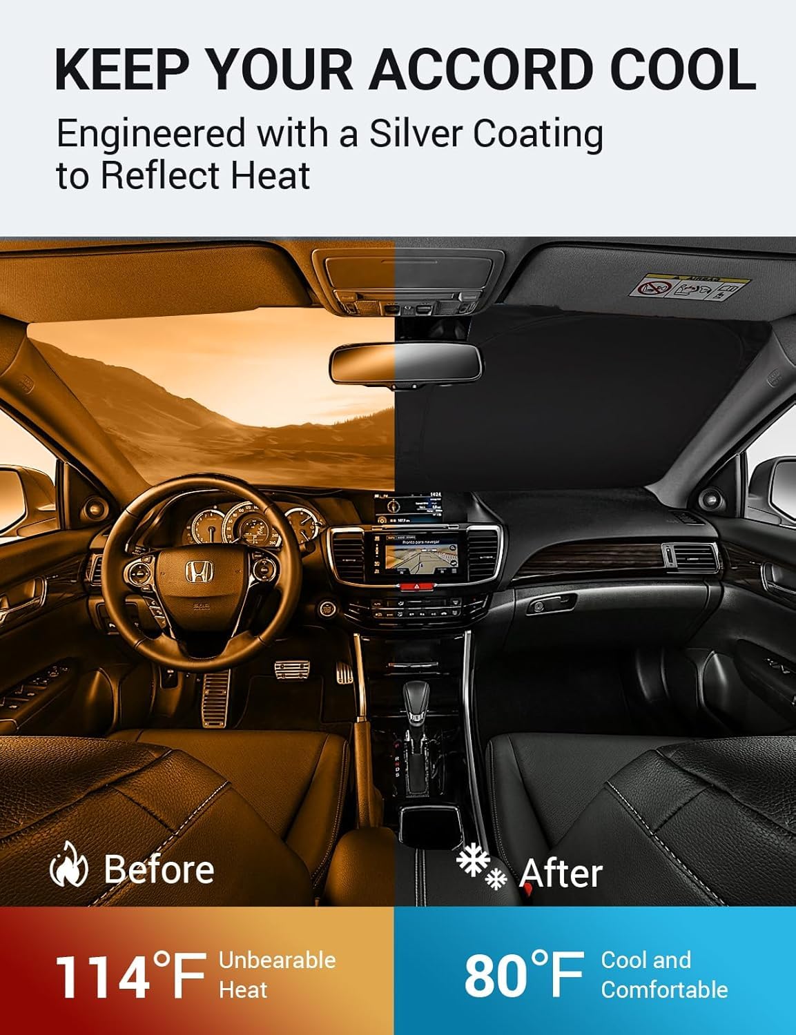 Proadsy 2025 Upgrade Windshield Sun Shade Custom Fit 2008-2012 Honda Accord Foldable Front Sunshade Protector Sun Visor Blocks U