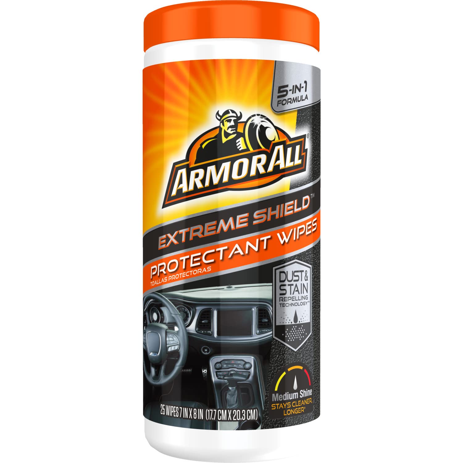 Armor All Extreme Shield Protectant Wipes By Armor All, Interior Car Cleaning Wipes With Uv Protection Against Cracking And Fading, 25 Count