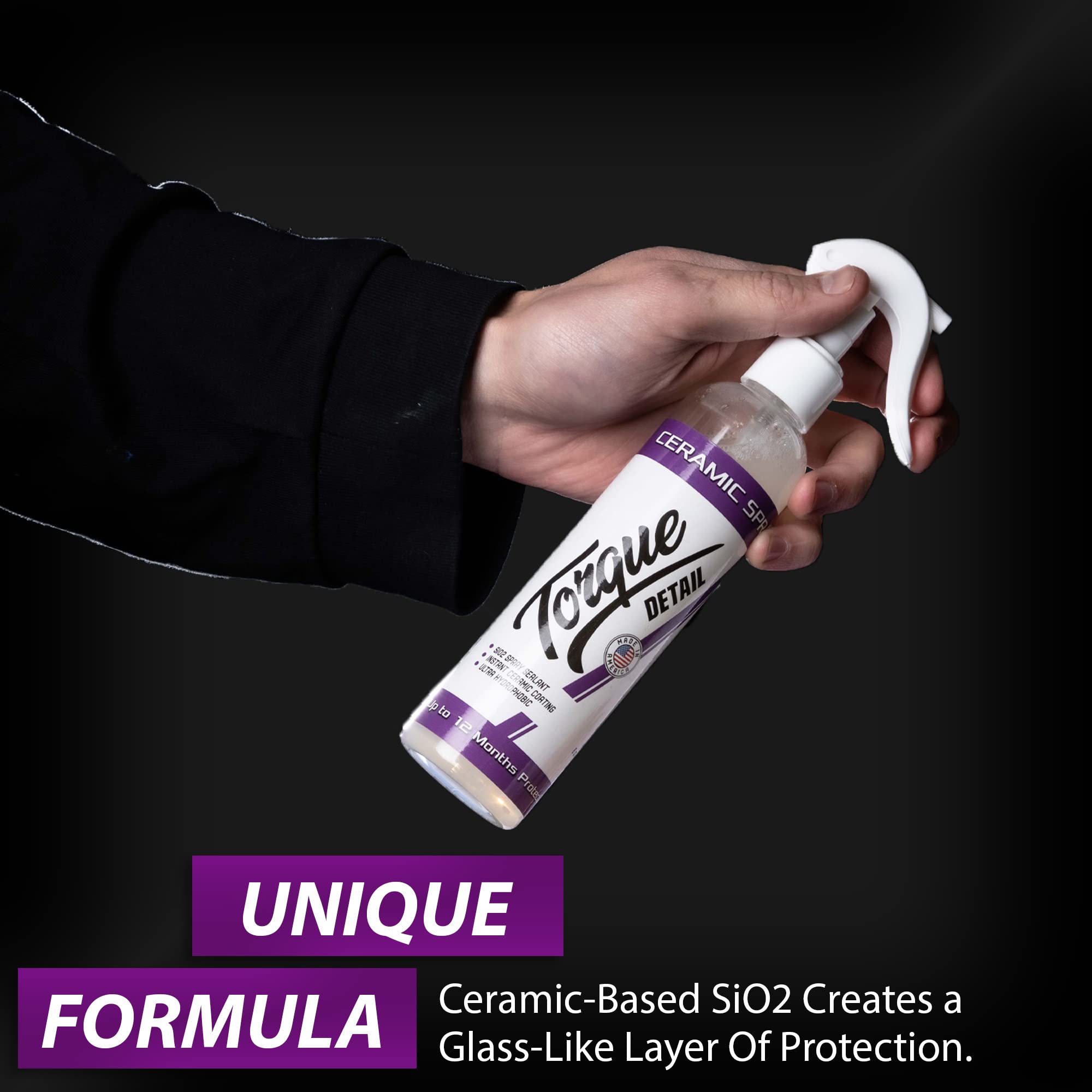Torque Detail Ceramic Spray - Nano SiO2 Coating for Clear Coat - Hydrophobic Protection & High-Gloss Shine - 8 oz