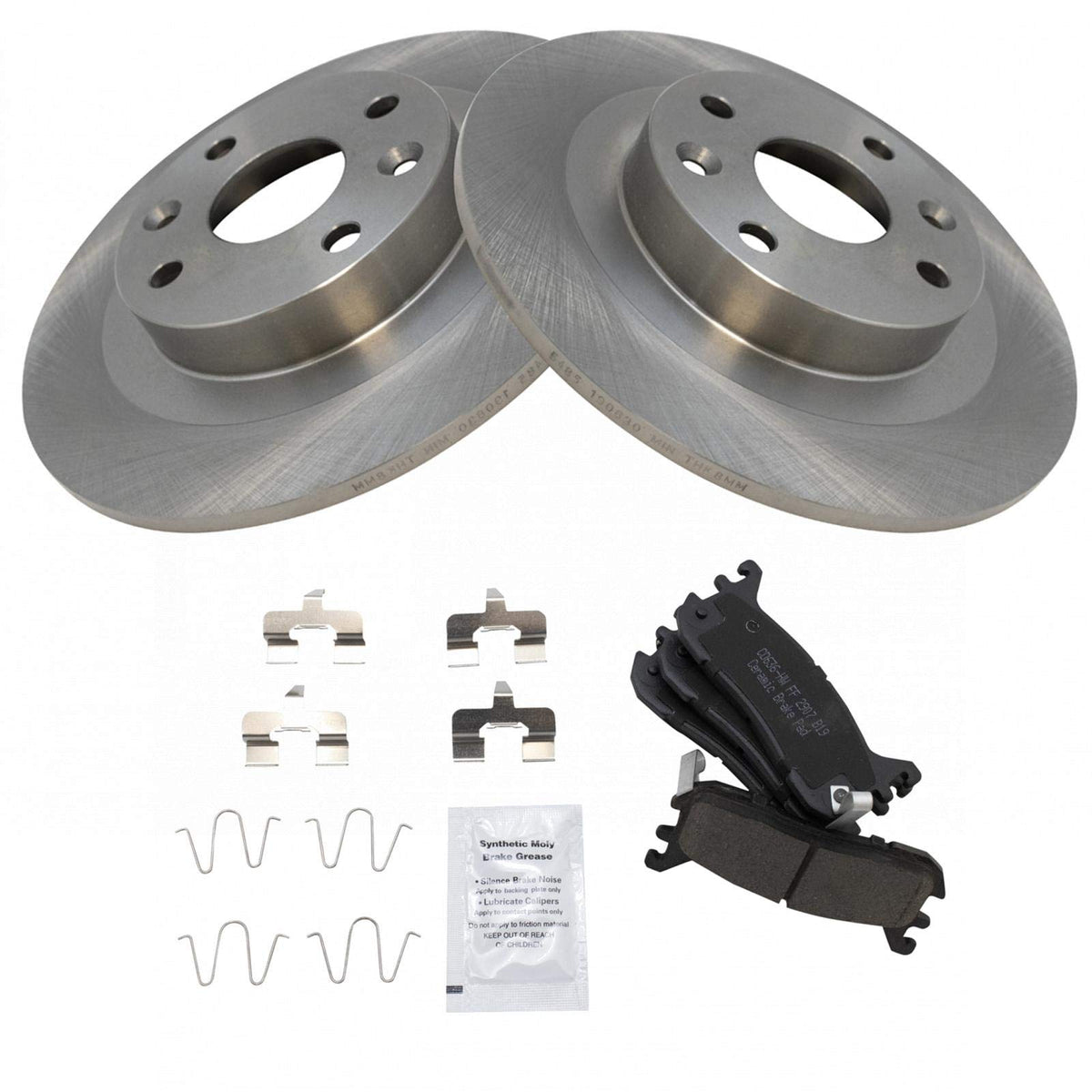 TRQ Rear Brake Pad & Rotor Kit Brake Pads Brake Rotor Ceramic Compatible with 1997-2002 Ford Escort 1994-2005 Mazda Miata 1998 P